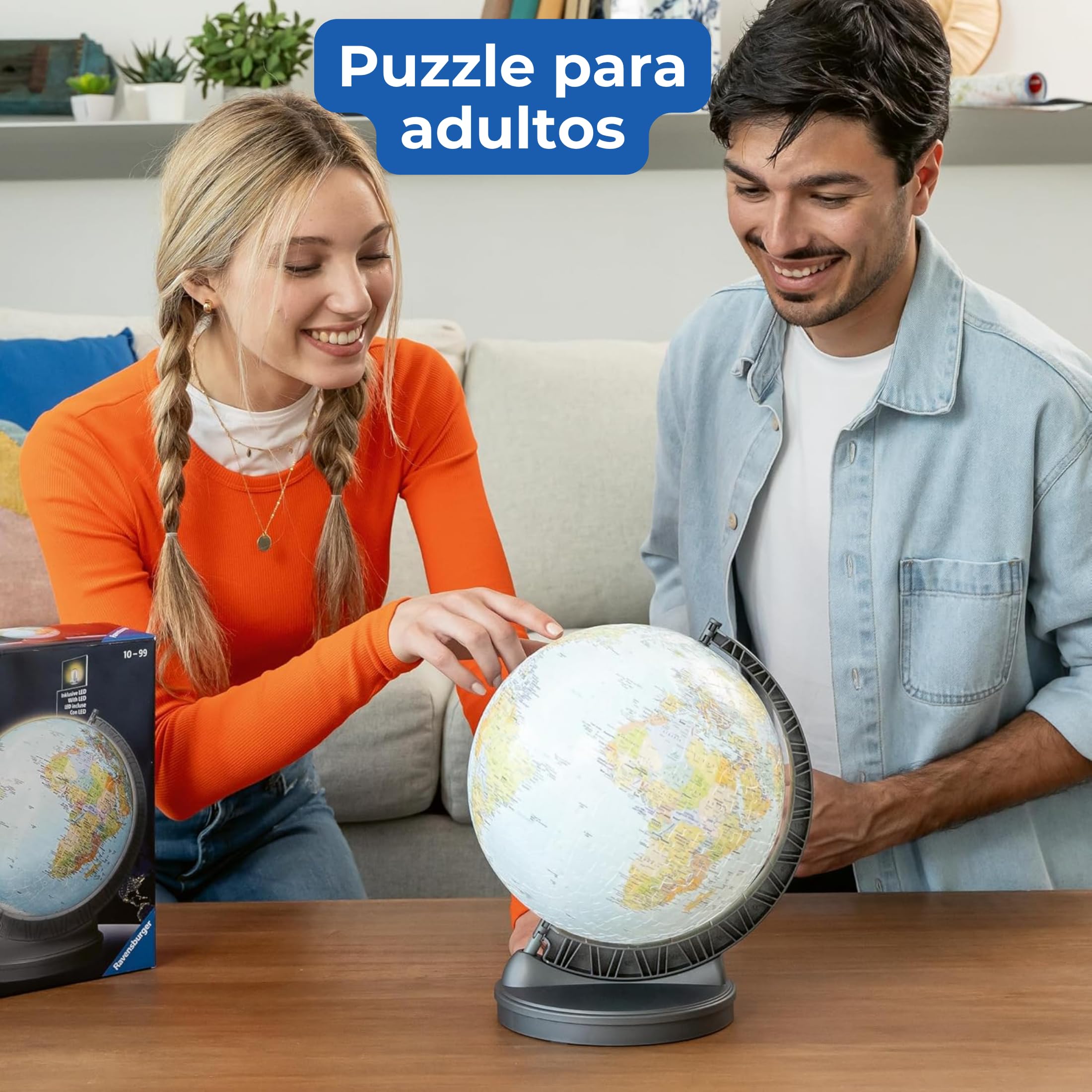 Ravensburger - Puzzle 3D Globo con Luz Nocturna 5400 Piezas, +10 años | Puzzle 3D Globo Terráqueo con luz nocturna de 5400 piezas, maqueta para montar para niños +10 años, ideal como regalo.