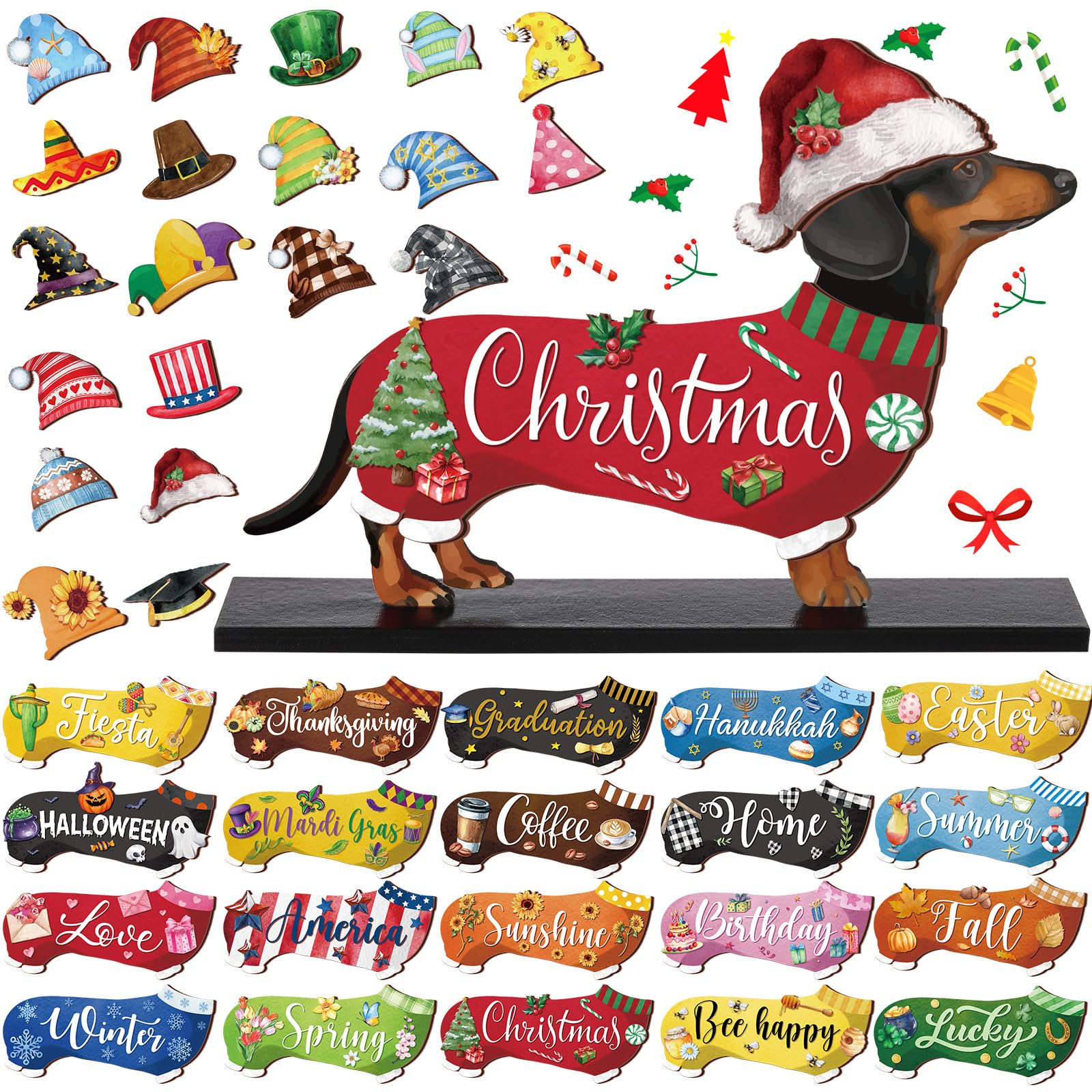 42 Pcs Interchangeable Christmas Dachshund Decor Holiday Seasonal Sign  Wiener | Desertcart Seychelles