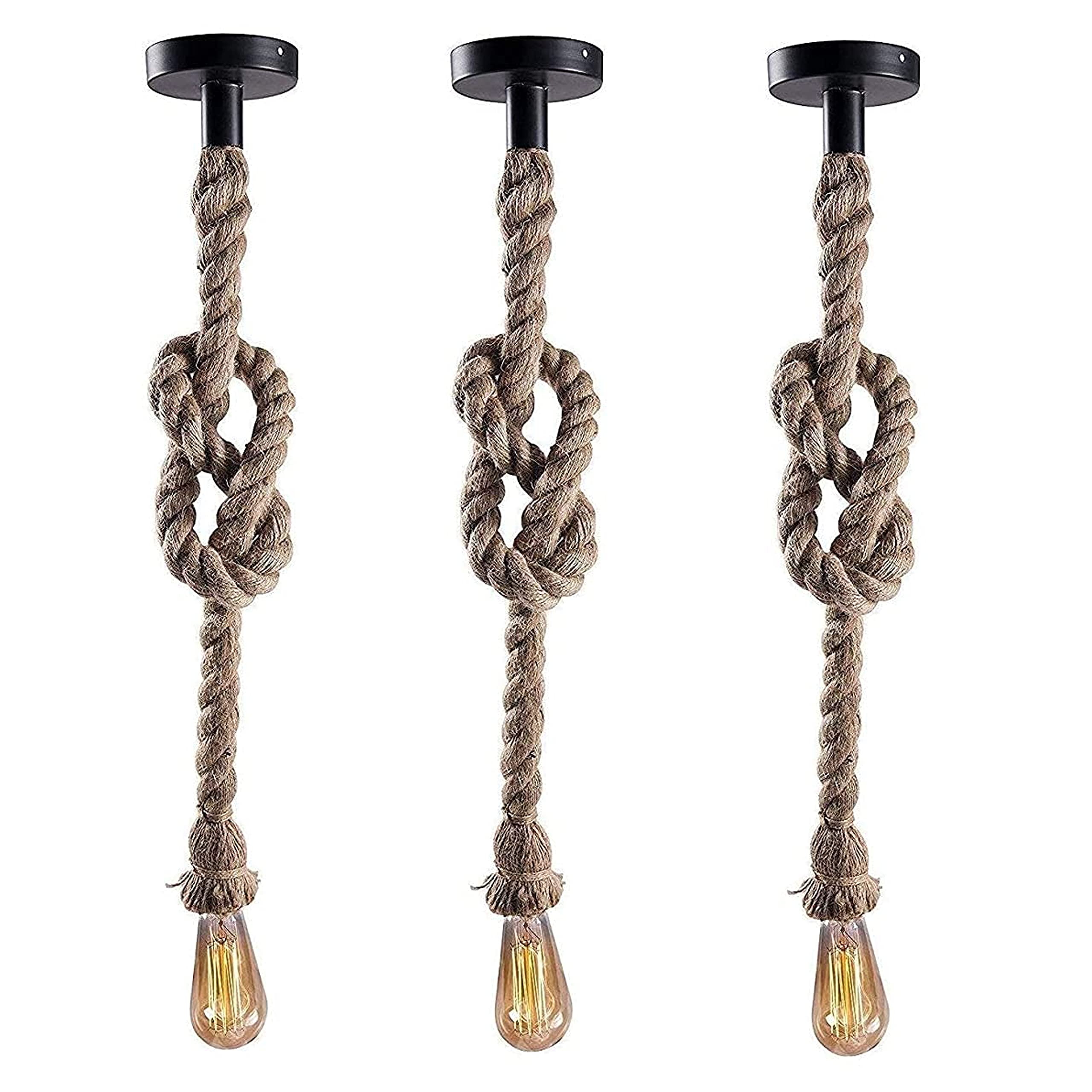 Rope Pendant Light Hanging Light Celling Light with E27 Holder 4W ST64 Bulb (Set of 3)-image-44