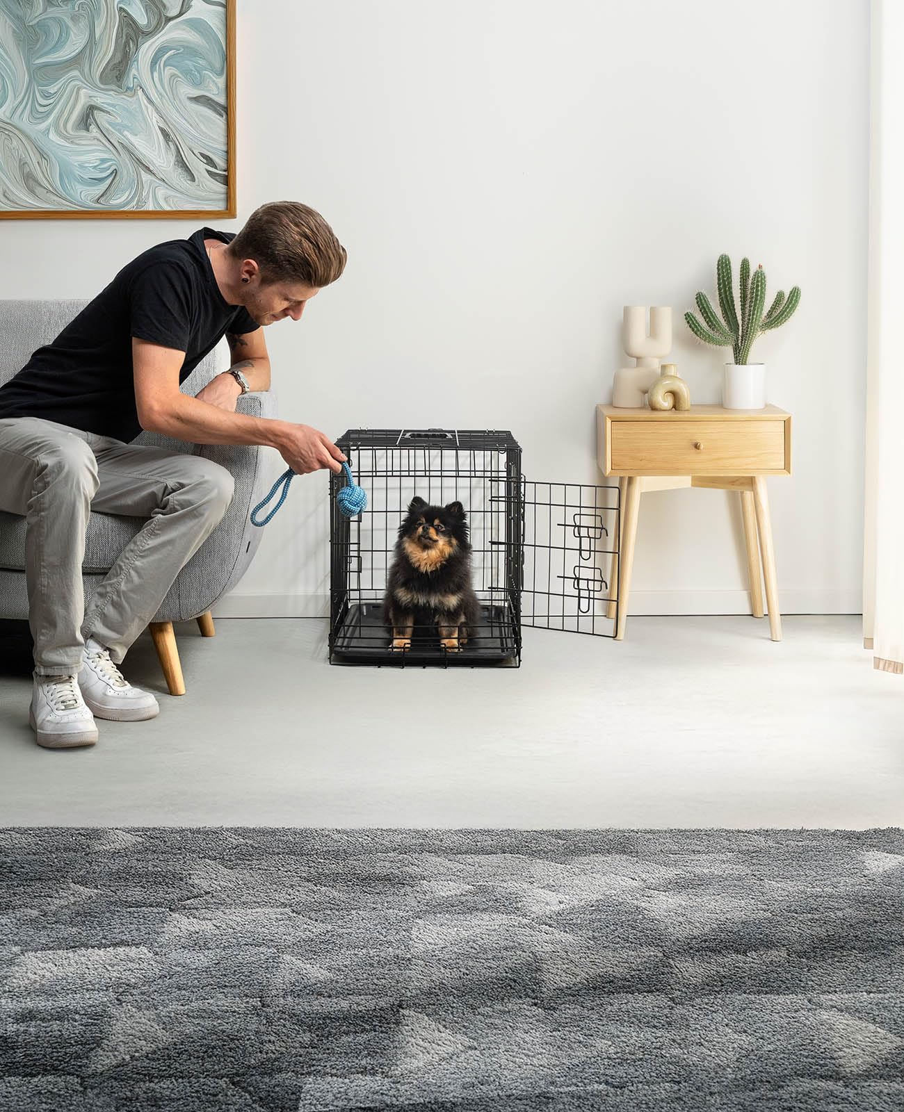 Caisse de Transport pour Chiens et Chats, Cage Polyvalente avec Bac en Plastique, 61x44x51 cm, Métal, Noir