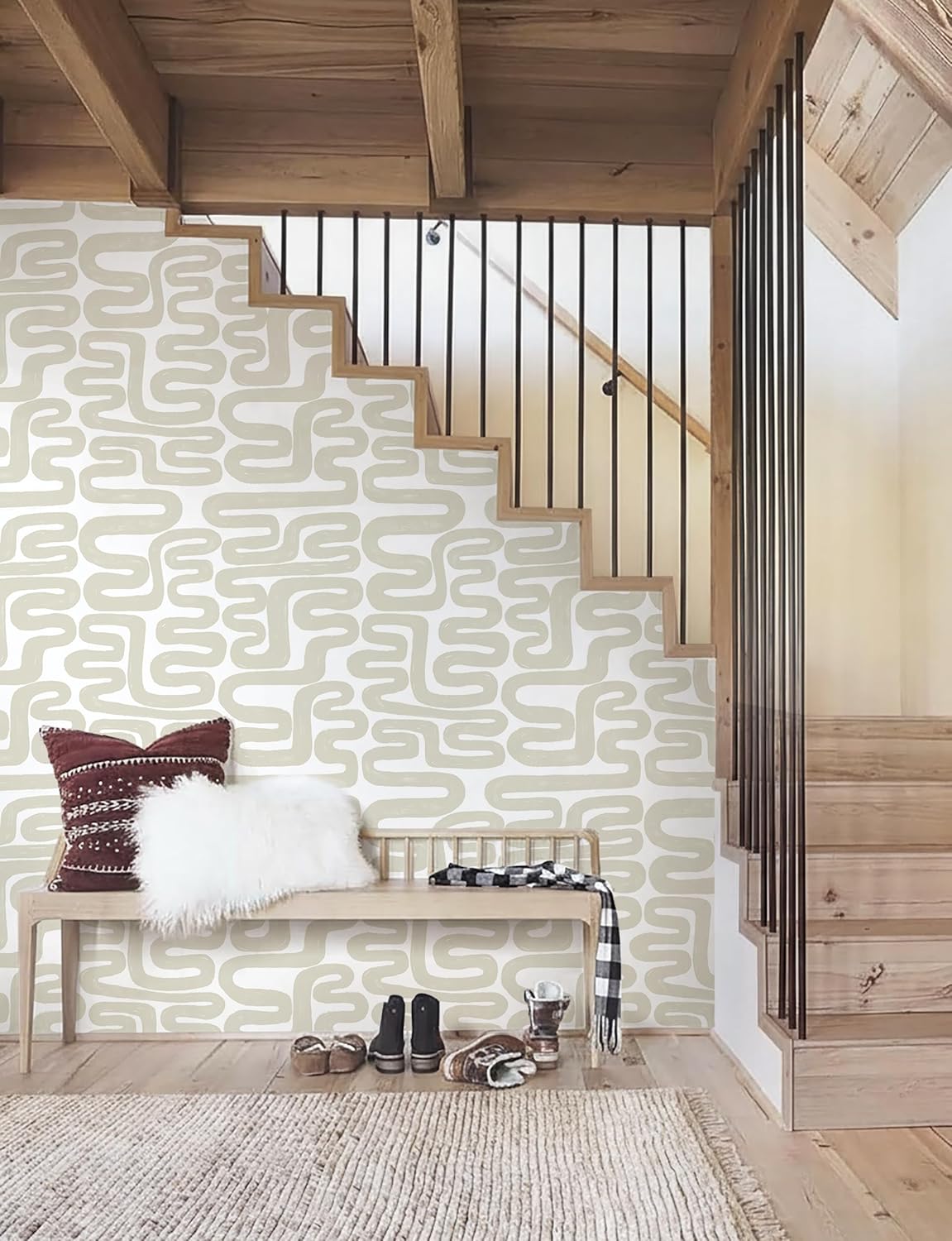Peel and Stick Wallpaper Beige and White Wallpaper Modern Geometric Contact Paper Self-Adhesive Removable Wall Paper Waterproof for Bathroom Bedroom Cabinet Decor Vinyl 17.3" x 394"