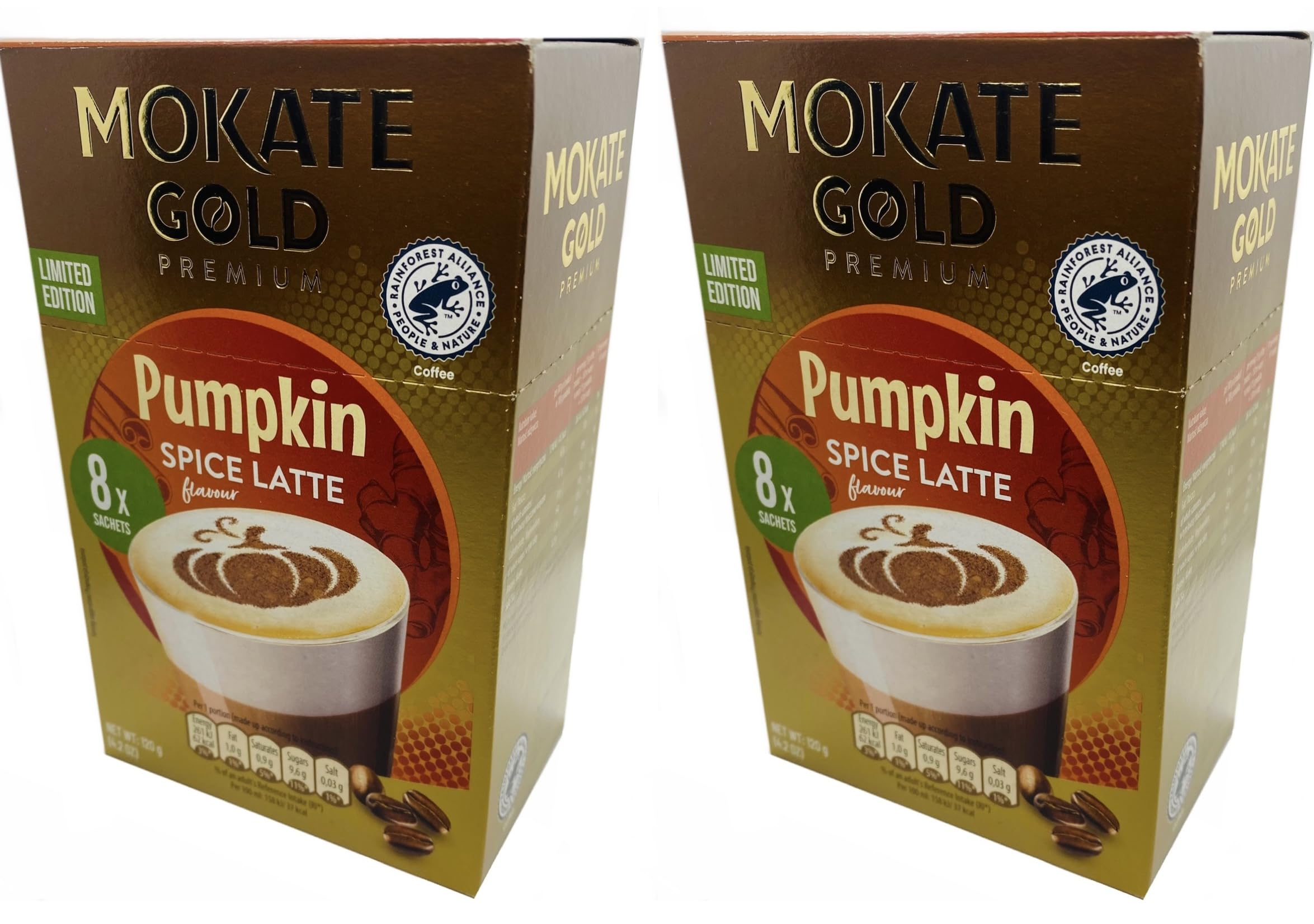 Mokate Gold Premium Latte Pumpkin Spice Flavour Limited Edition Coffee Drink in Powder *2x boxes 8x sachets*