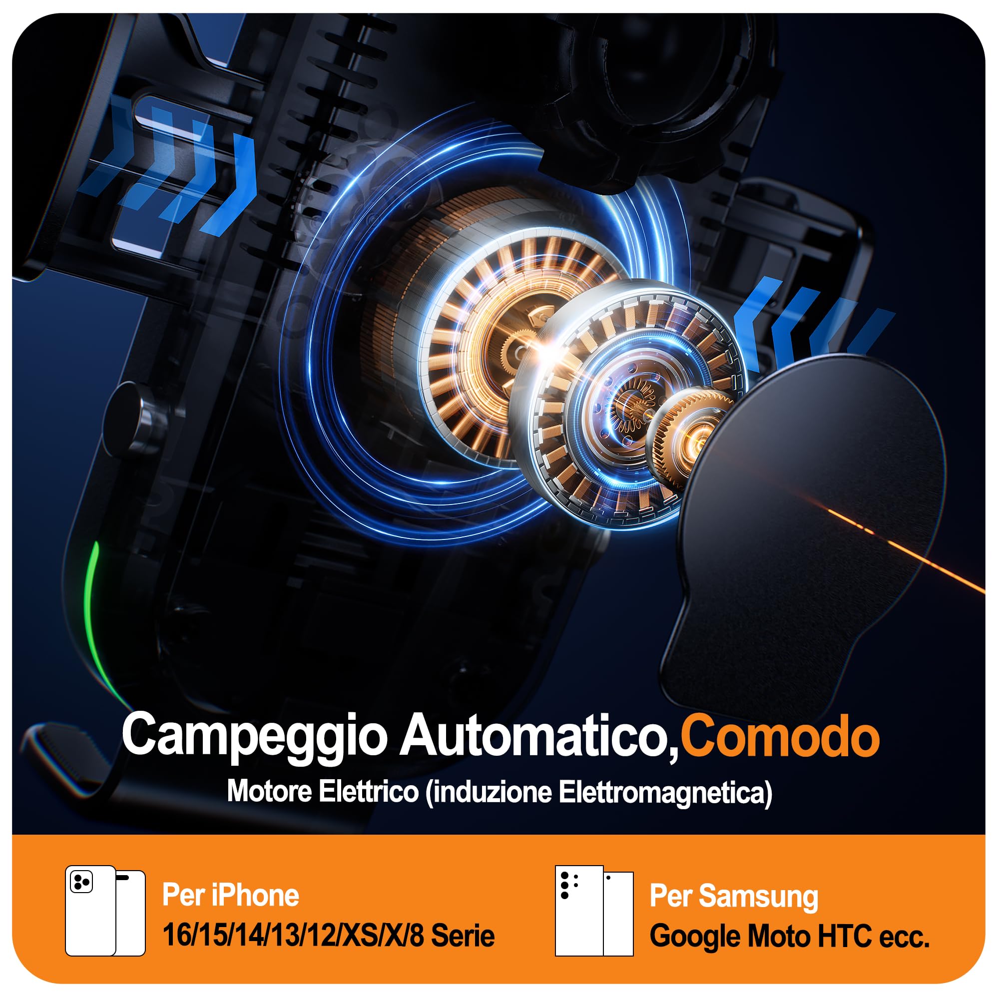 Auckly Qi 15W Caricatore Wireless Auto,Auto-Bloccaggio Supporto Telefono Auto, Ricarica Wireless Auto per iPhone 13/14/12 Pro Max Mini Plus 11/Pro/Xs,Supporto Smartphone per Galaxy S22/S20/S9 e Altri