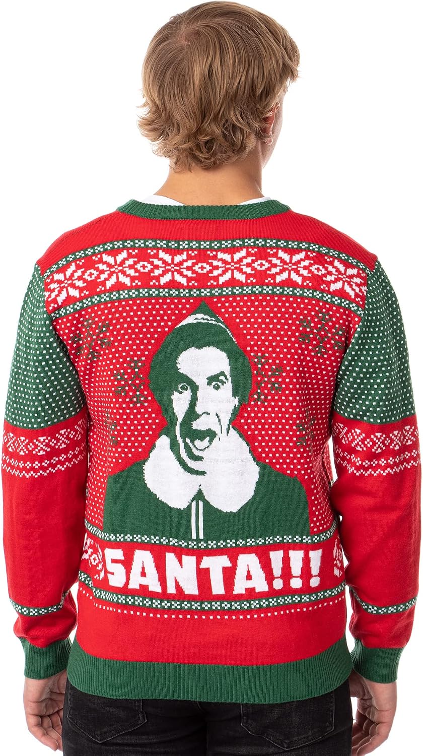 Bioworld ELF The Movie Men's Cotton Headed Ninny Muggins Button-Down Ugly Christmas Sweater