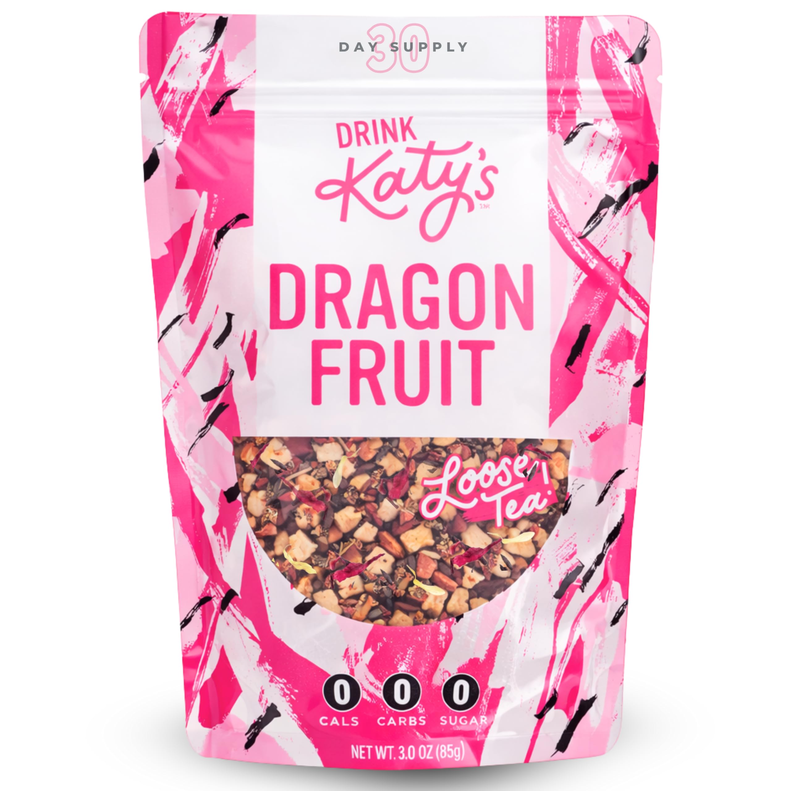 Katy’s Dragonfruit Loose Leaf Tea - Hibiscus, Dragonfruit & Pineapple - Loose Leaf Fruit Tea, Caffeine-Free, Sugar Free - Hot or Cold Brew - 30+ Cups - Woman-Owned - 3oz Pouch
