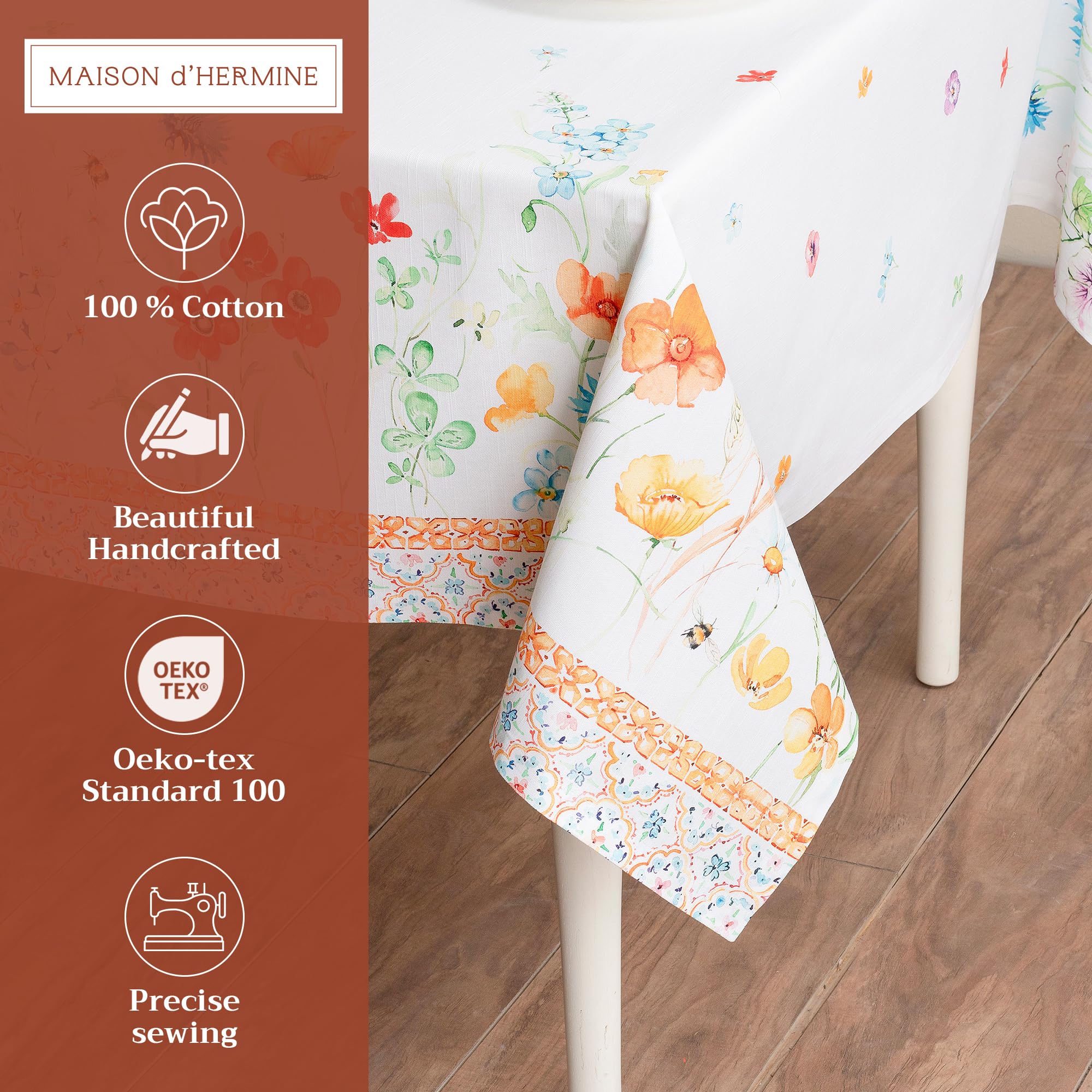 Maison d' Hermine Table Cloth Rectangle Table 100% Cotton 180 cm x 140 cm Tablecloth Reusable Everyday Use for Dining Farmhouse Home Party Festive Gifts for Mothers Day (Summer Whisper) - Image 3