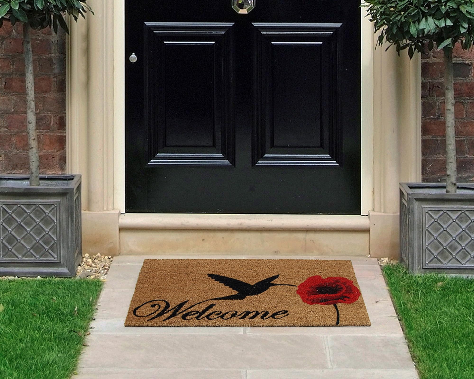 Coco&Coir Everything In A Nutshell Brown Coco&Coir Coir Door Mat – 45X75cm Natural Coconut Fibre Doormat, Heavy-Duty Non-Slip Rubber Backed, Front Door Mat Outdoor & Indoor, Eco-Friendly Dirt Trapper Welcome Mat – Floral Design