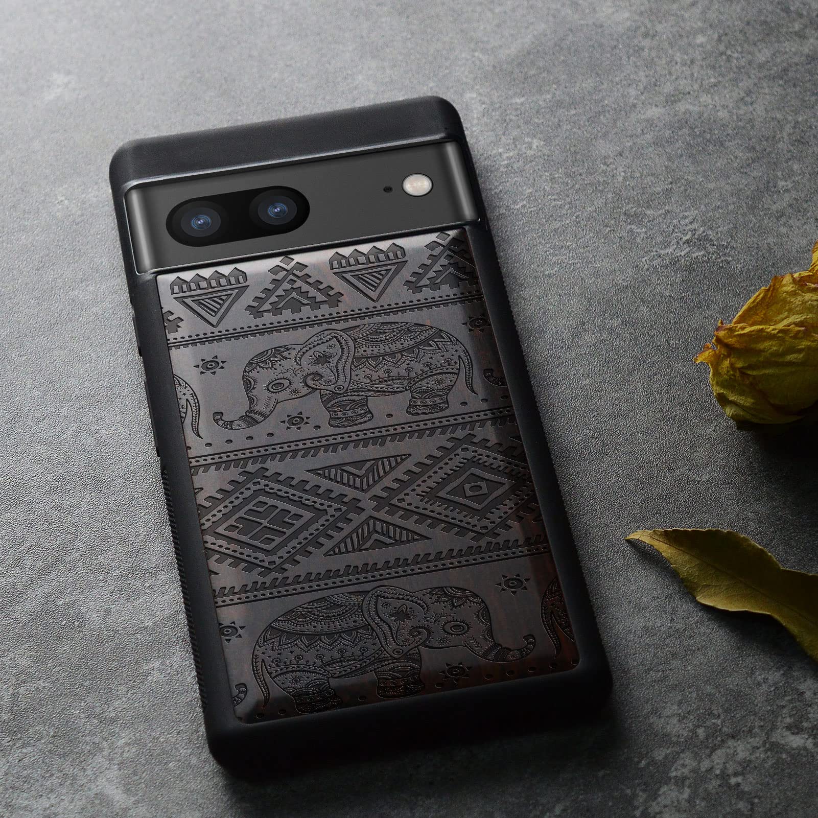 Carveit Funda De Compatible Con Google Pixel 7 Carcasa [Madera Y Silicona Híbrido Funda] Absorción De Impacto Para Pixel 7 Estético Carcasa (Madera Oscura-Old Sailboat
