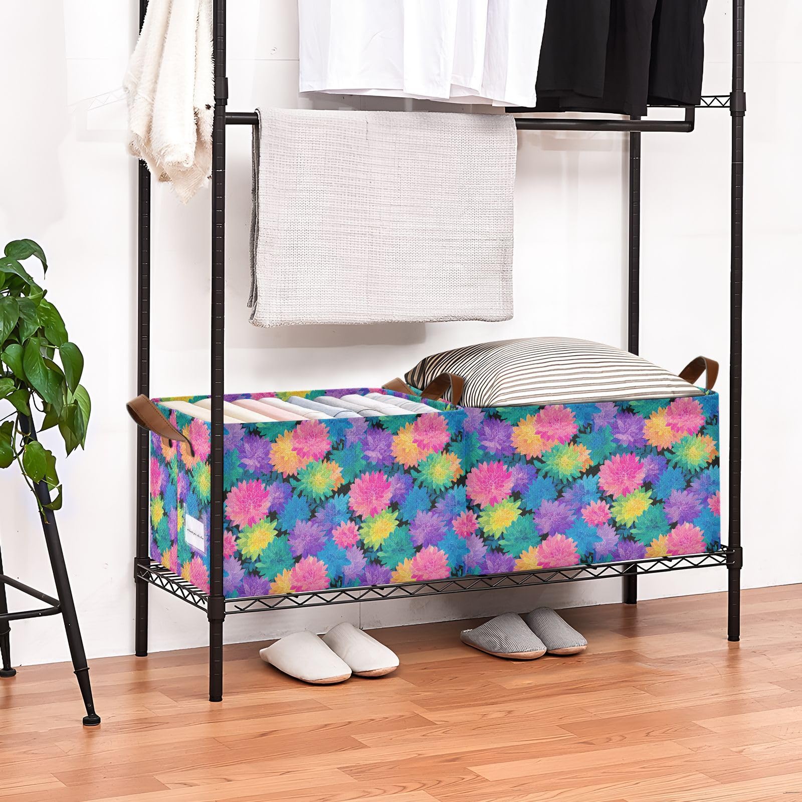 KLL Plaża chryzantema szczaw tęczowa półka do przechowywania kosz na zakupy z uchwytami organizer pojemniki na ubrania organizery i 2-pak cajas de almacenamiento para closet