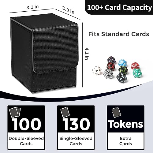 Miniatura 2 de Caja de Cubierta MTG con 2 Divisores, Caja de Cubierta Commander de Gran Capacidad para Más de 100 Tarjetas con Doble Funda, Estuche de Tarjetas de