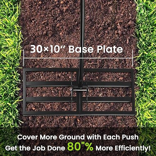 Miniatura 5 de Rastrillo nivelador de césped con dientes, nivelador de suelo de patio, nivelador de alta resistencia de 30 x 10 pulgadas, borde liso antigiro,