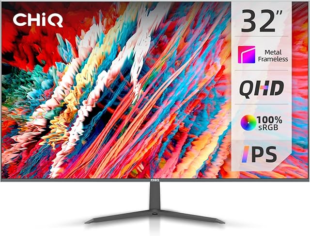 CHiQ 32 inch QHD (2560x1440) LED IPS Monitor, 5ms,3-Sided Frameless & Ultra Slim, HDMI DP inputs, USB only for charging, Lowblue Mode, Flicker-Free, FreesyncVESA Compatible