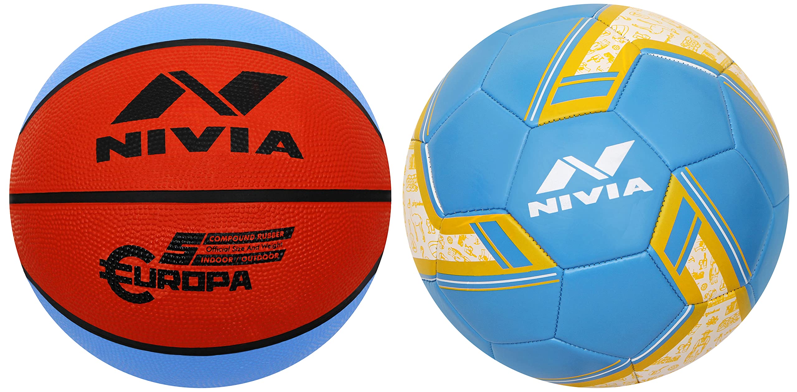 Nivia Spinner Machine Stitched Football, Size - 5 (Material: PVC & Rubber) Blue (Argentina) & 633 Rubber Europa Basketball, Size 5 (Multicolour) (B09SG61R19) Amazon Price History, Amazon Price Tracker