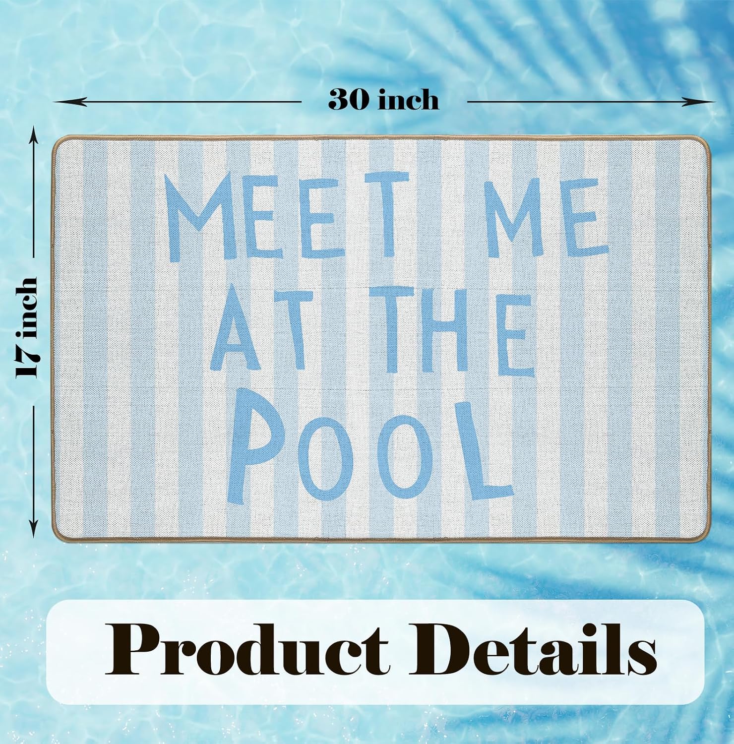 Blue Striped Preppy Beach Door Mat, Meet Me at The Pool Doormat Bathmat for Home Bathroom Indoor Outdoor Entrance Porch,17x30 Inches, Coastal Nautical Welcome Mats for Front Door Entryway