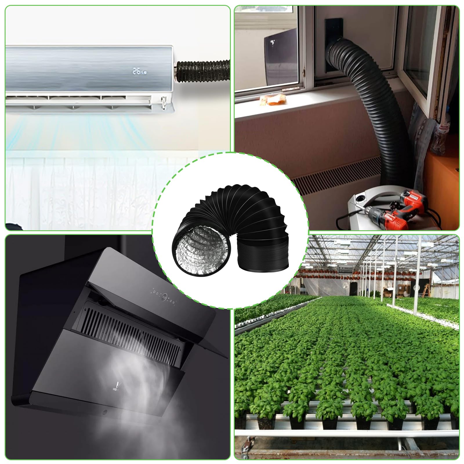 Tuyau d'Air d'Évacuation en PVC Gaine Flexible en Aluminium 125 mm x 2m Tube de Ventilation avec 2 Colliers de Serrage et Ruban Aluminium 5m pour Sèche-Linge Climatiseur Mobile Hotte Aspirante