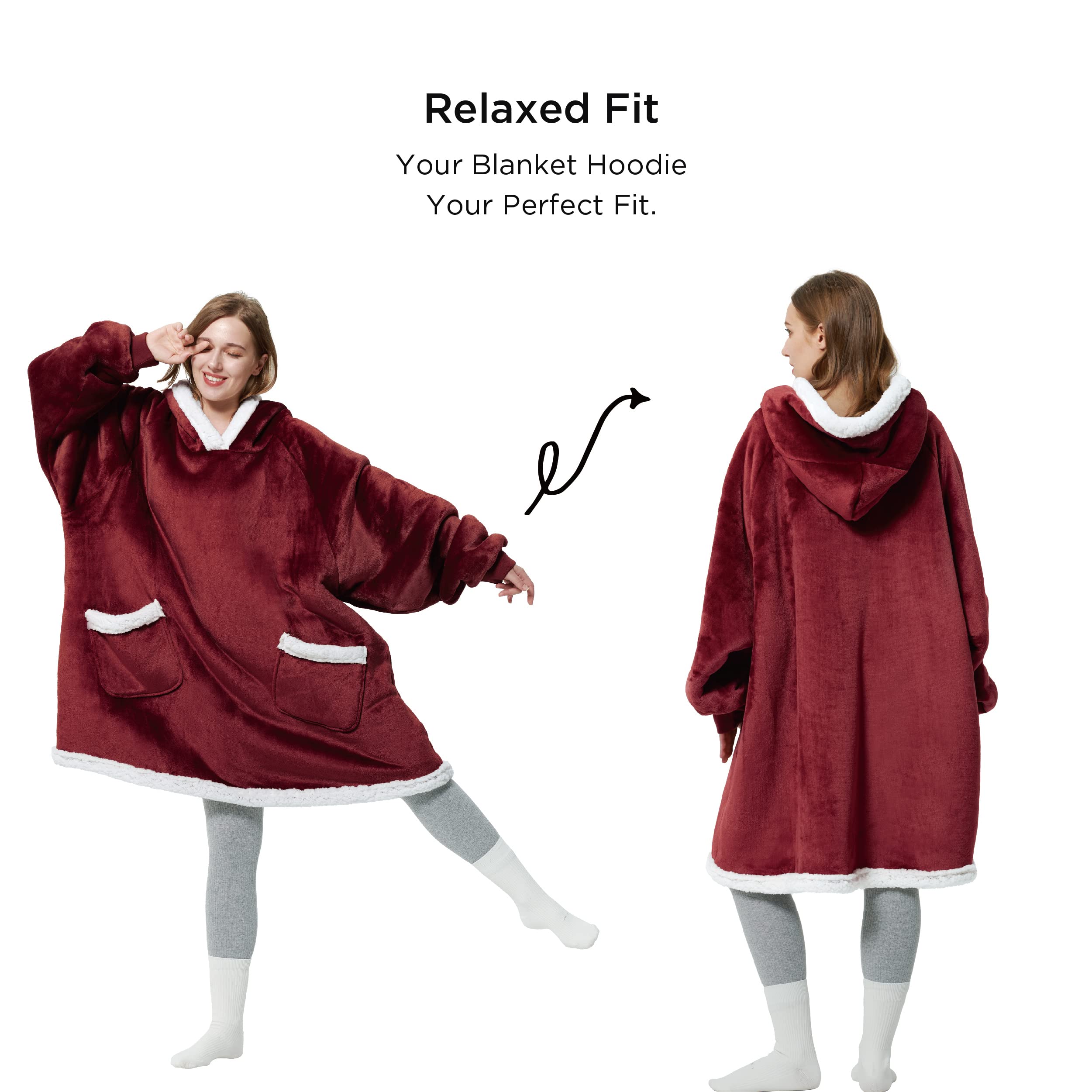 Bedsure Wearable Blanket Hoodie Sherpa Fleece Hooded Blanket for