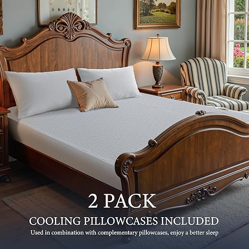 Miniatura 3 de Protector de colchón impermeable, 2 fundas de almohada de 20 x 28 pulgadas, funda de cama de enfriamiento con bolsillo profundo, lavable,
