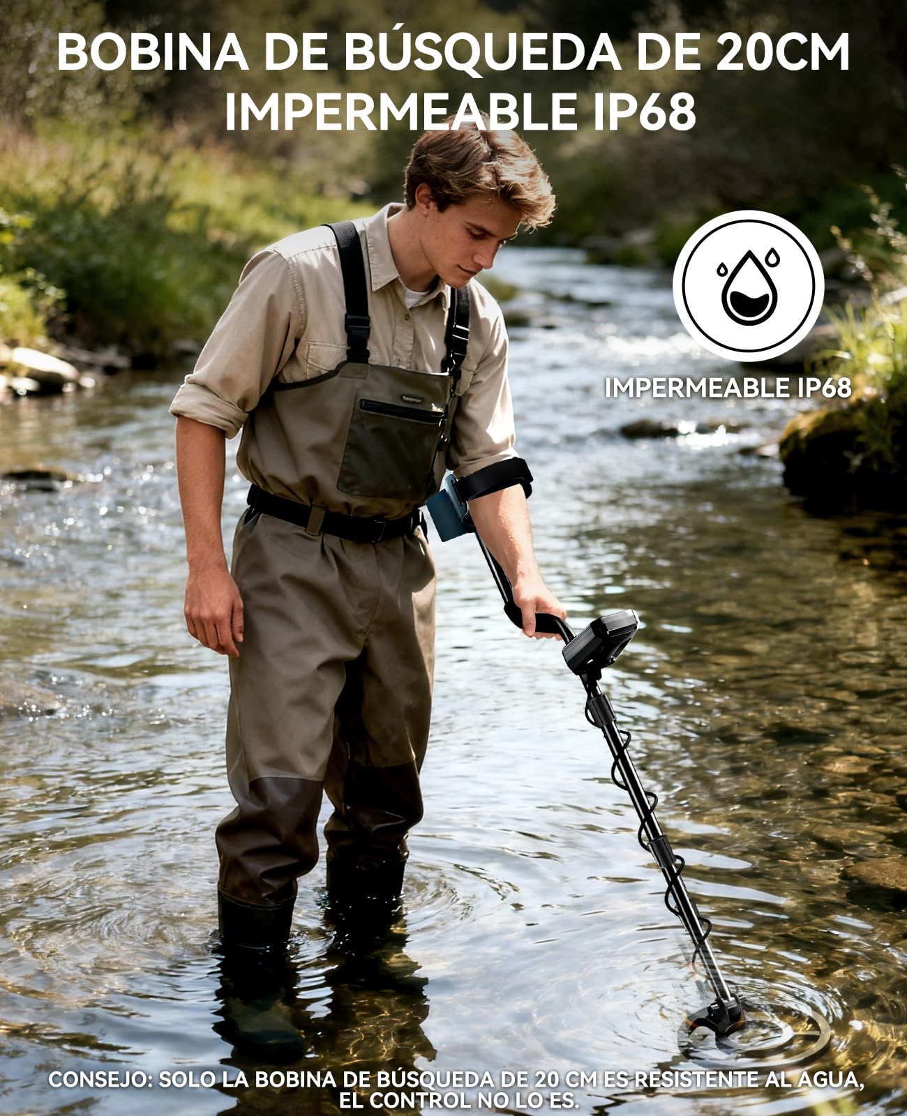 SUNPOW Detector de Metales para Adultos y Niños - Detectores de Metales Recargable por USB, Batería de Larga Duración 20H - 4 Modos para Detección de Oro - Bobina de Búsqueda Impermeable IP68 de 8"