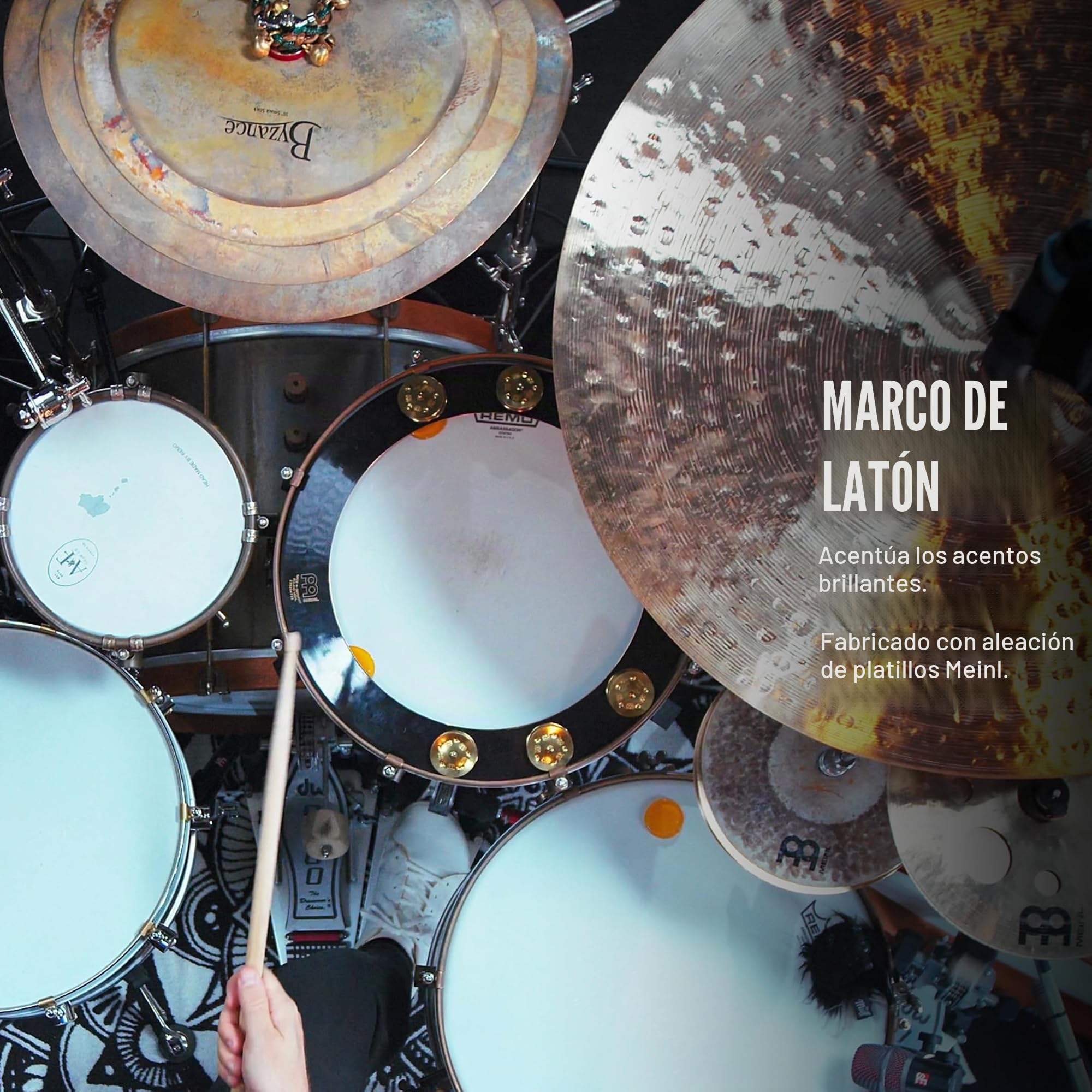 Meinl Cymbals cring Ching Anillo Acero pandereta Jingle efecto para HiHats, color Negro, BBP14 | Accesorios de pandereta para tambores, 1 fila Jingles, diámetro 14 pulgadas, aleación de latón y latón