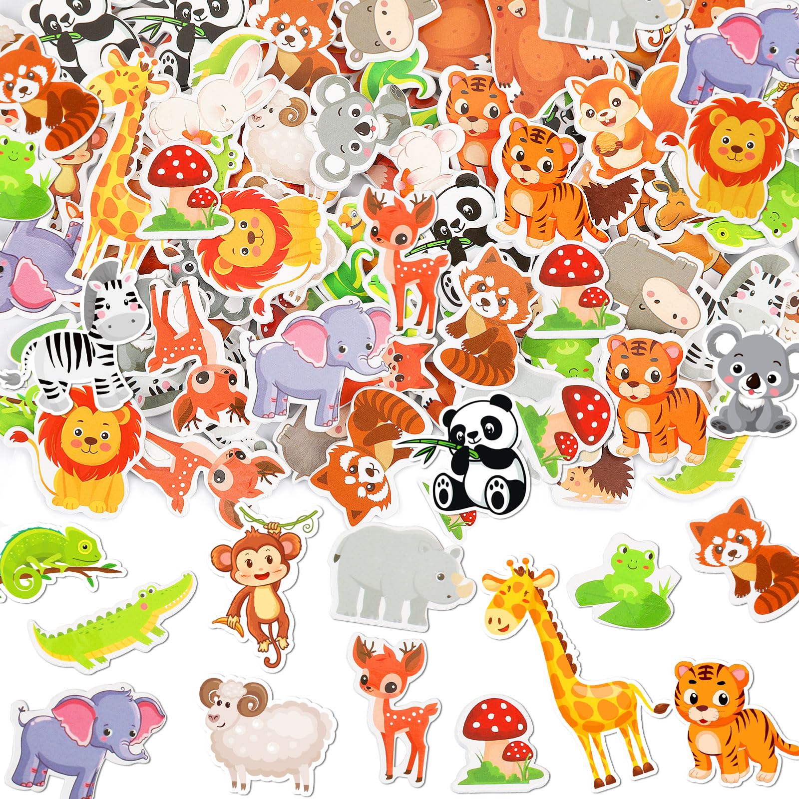JULBEAR 300 Pieces Animals Foam Stickers Bulk Self-Adhesive Cartoon Forest Animals Reward Stickers for Arts Crafts Animals Forest Theme Party Favors