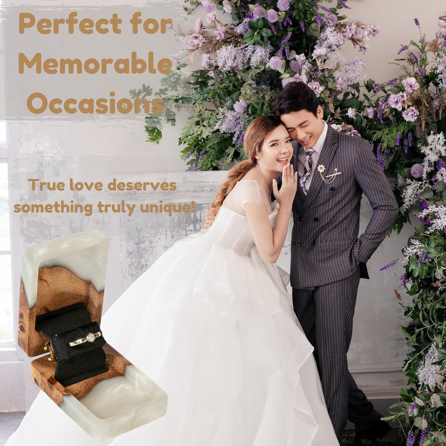 RWA Slim Engagement Ring Box for Proposal – Unique Wedding Ring Holder & Jewelry Display Case – Travel Jewelry Organizer, Ring Bearer Box, Proposal Gift, Wedding Ring Box for Ceremony, FLIP white elm