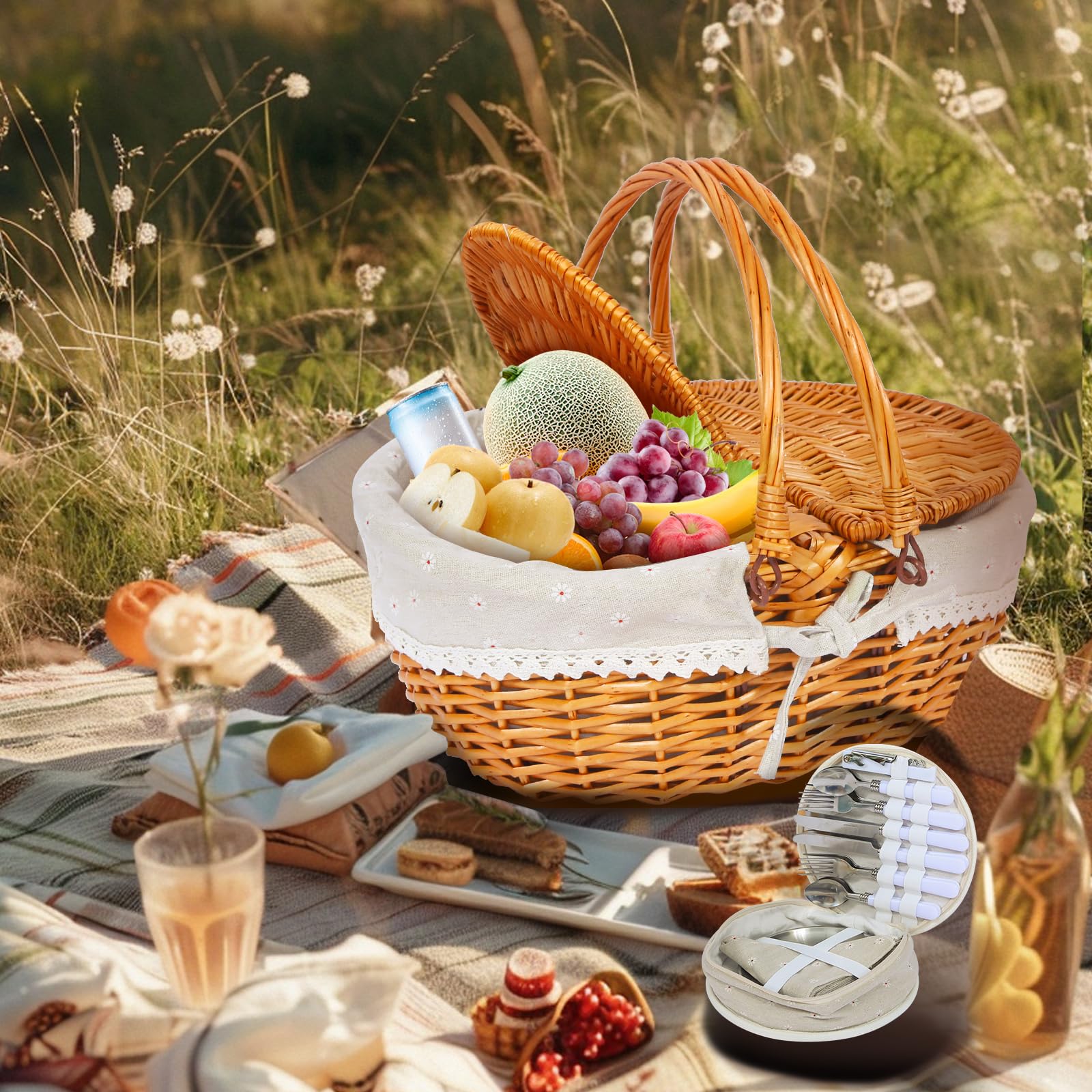 Picknickkorb Weide Für 4 Personen - Komplettset Mit Geschirr & Isolierung, Vintage Design