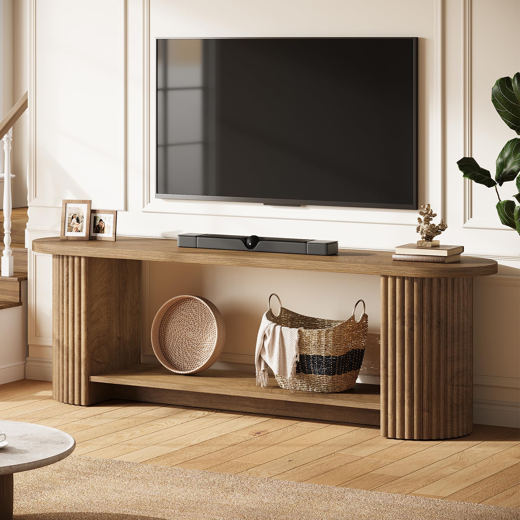 Tribesigns Mueble de TV de 160 cm, Mesa de TV de hasta 75 Pulgadas, Mueble para TV Rústico con Diseño Acanalado, Mueble Television con Almacenamiento para Salón, Dormitorio, Marrón