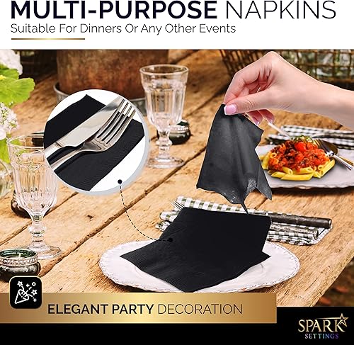 Miniatura 4 de Paquete grande de 100 servilletas negras para bebidas, ideal para bodas, fiestas, cumpleaños, cenas, almuerzos, cócteles (5 x 5 pulgadas)