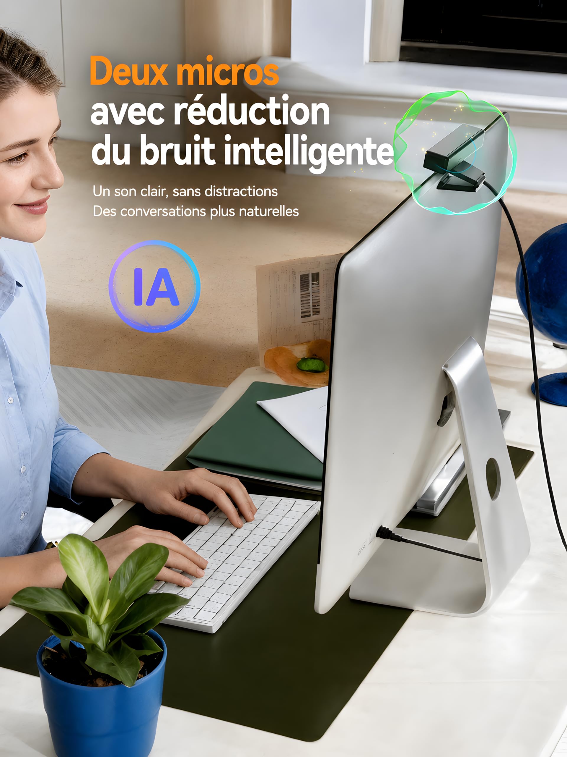 Spedal Webcam 4K Ultra HD 8 MP avec Zoom numérique 4× Grand Angle 120° Microphones à réduction de Bruit télécommande trépied Plug & Play USB-A/C pour Streaming