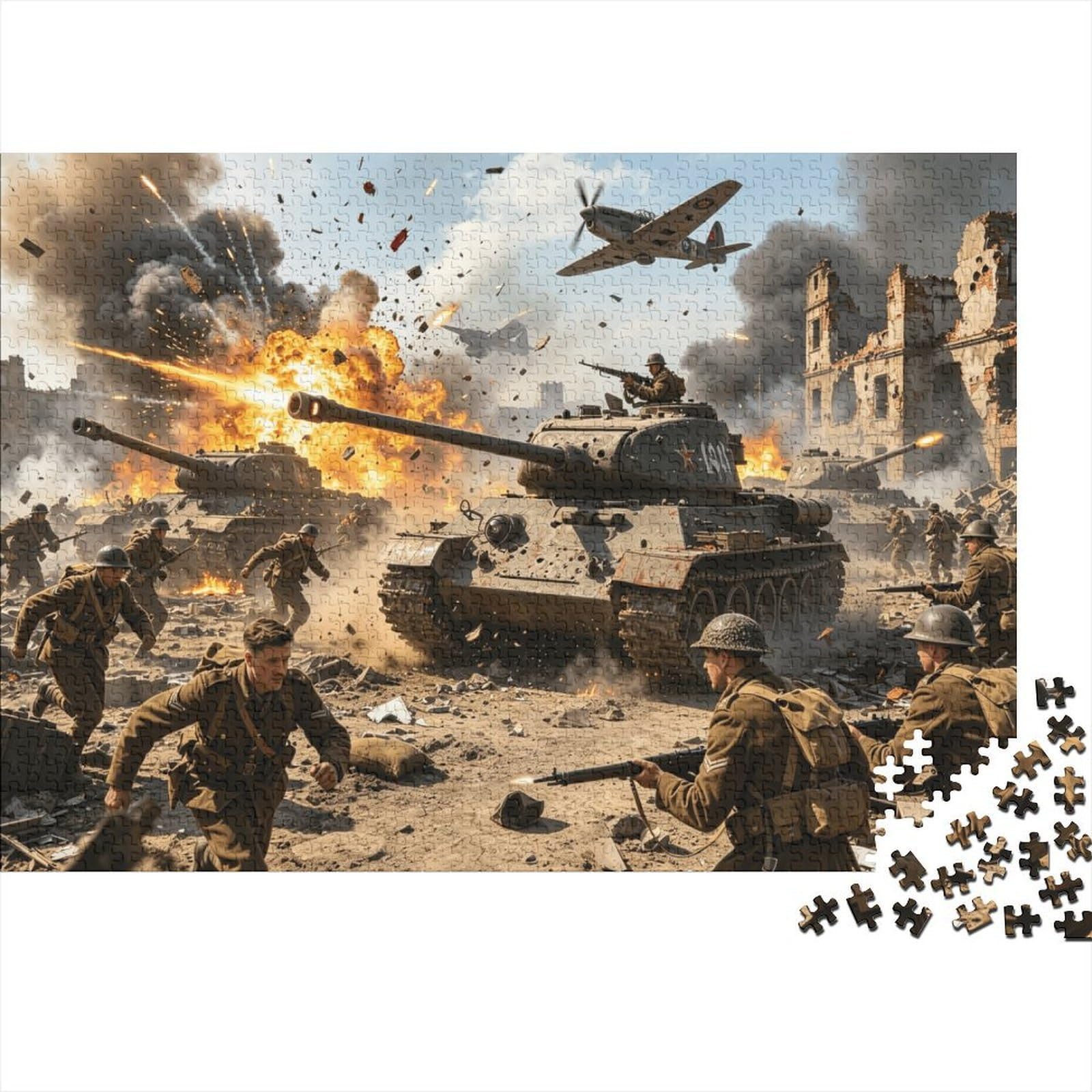Urban Tank Battle Jigsaw Puzzle 1000 Pieces Recyclable Material WW2 Adult Jigsaws Family Gaming Time Props Interesting Family Game for Home 70x50cm/1000pcs