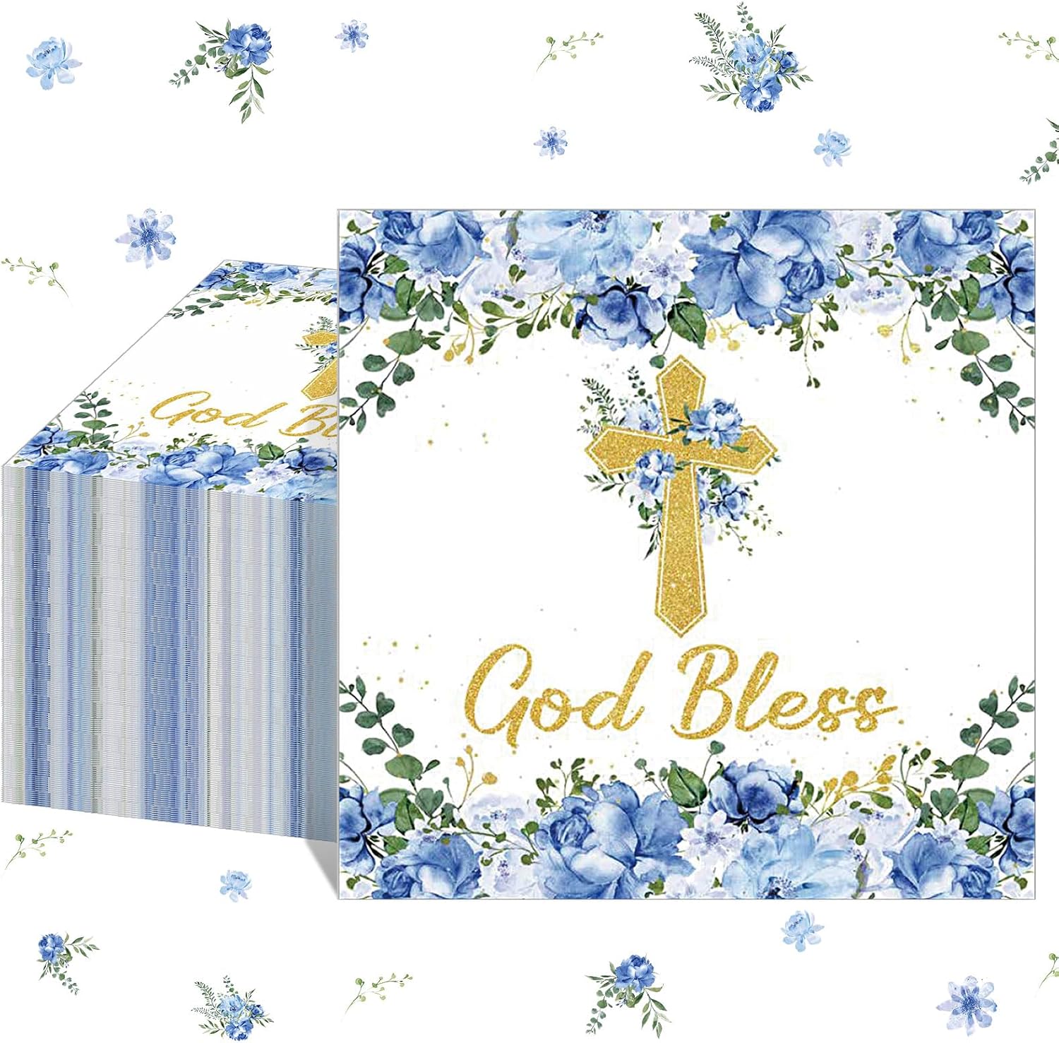 Nuanchu 50 Pcs Baptism Napkins God Bless Napkins Christening Party Decorations First Holy Communion Cross Religious Paper Supplies for Religious Holiday Dinner Party Decorations