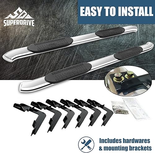 Miniatura 9 de SUPERDRIVE Estribos ovalados curvados de 5 pulgadas compatibles con Ford F250 F350 F450 F550 HD SD SuperExtended Cab acabado cromado pulido barras