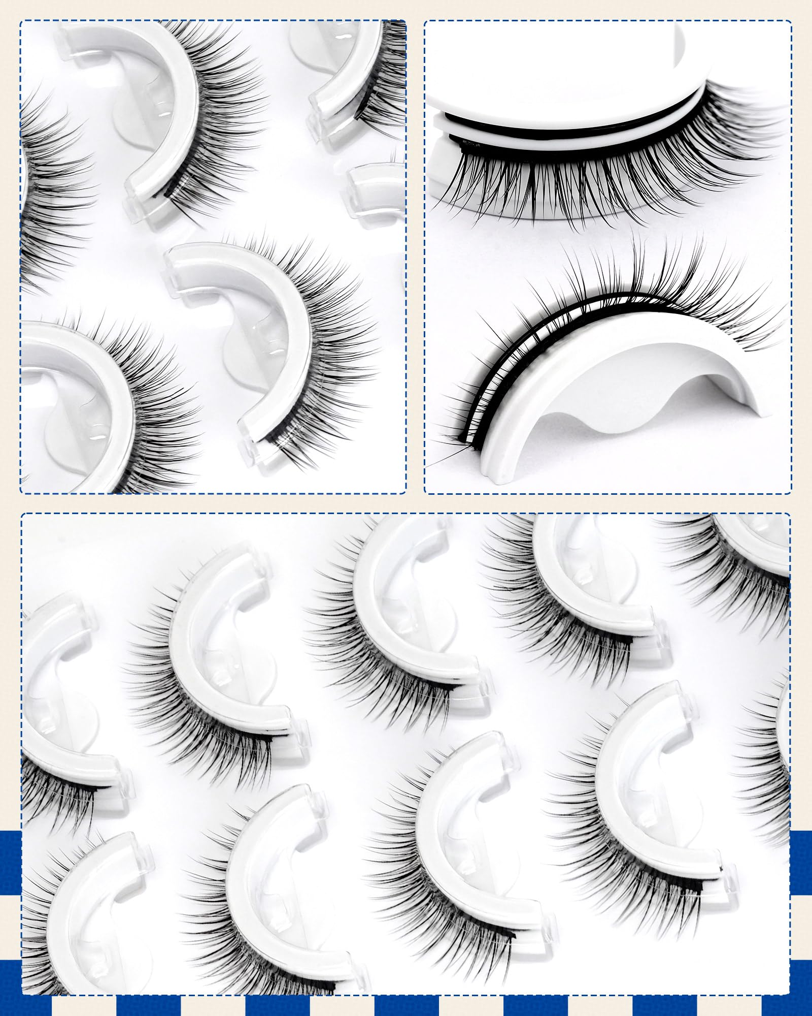 Obeyalash Waterproof Reusable Self Adhesive Eyelashes Natural Look,Doll Eye 10mm, 5 Pairs Stick on False Eyelashes,Pestañas Postizas Naturales,Pre Glued Lashes,Press on False Lashes,Wispy Strip Lashes