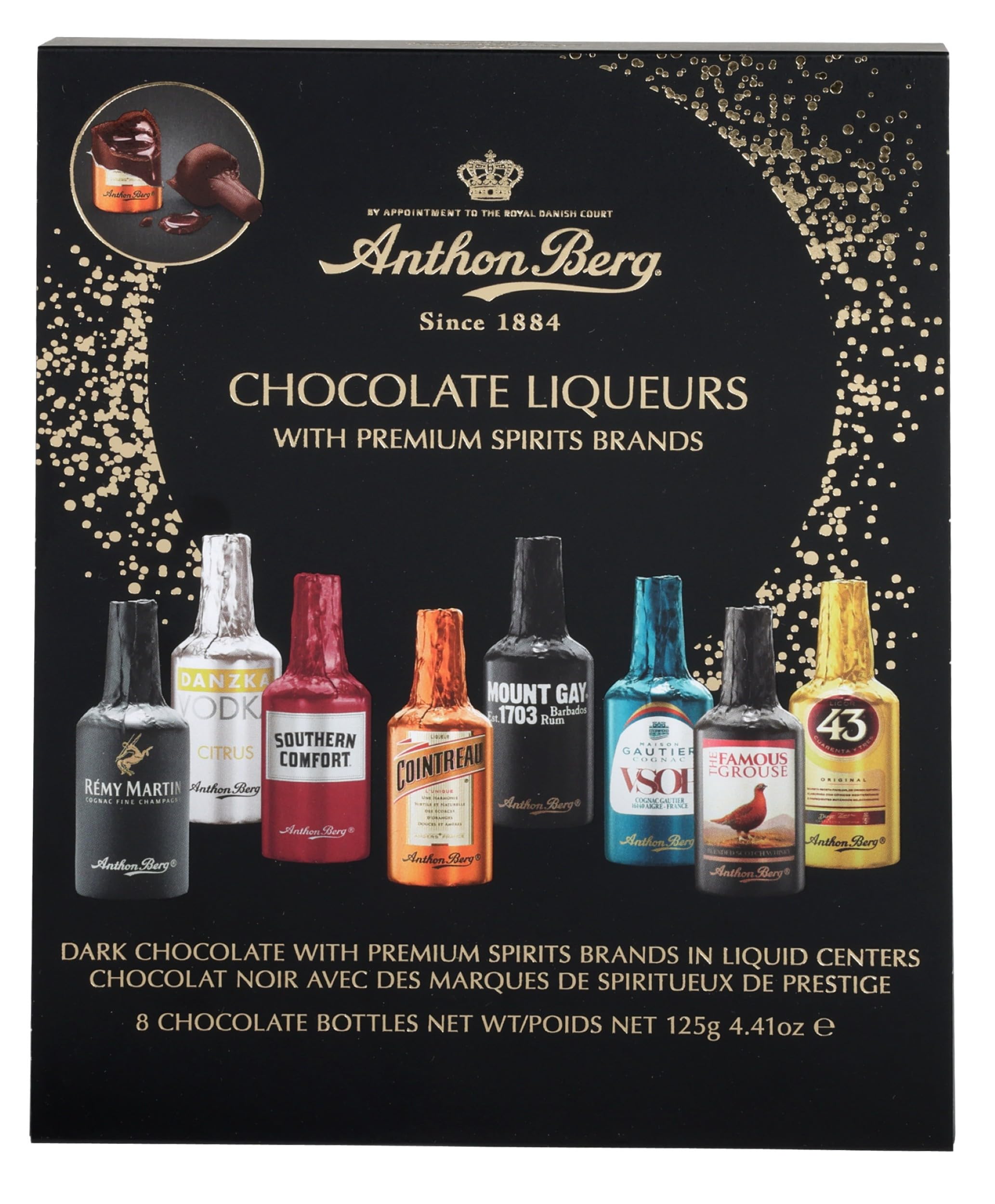 8 Chocolate Liqueurs, Famous Spirits with a Delicious Liquid Filling, 125 g (Pack of 1)