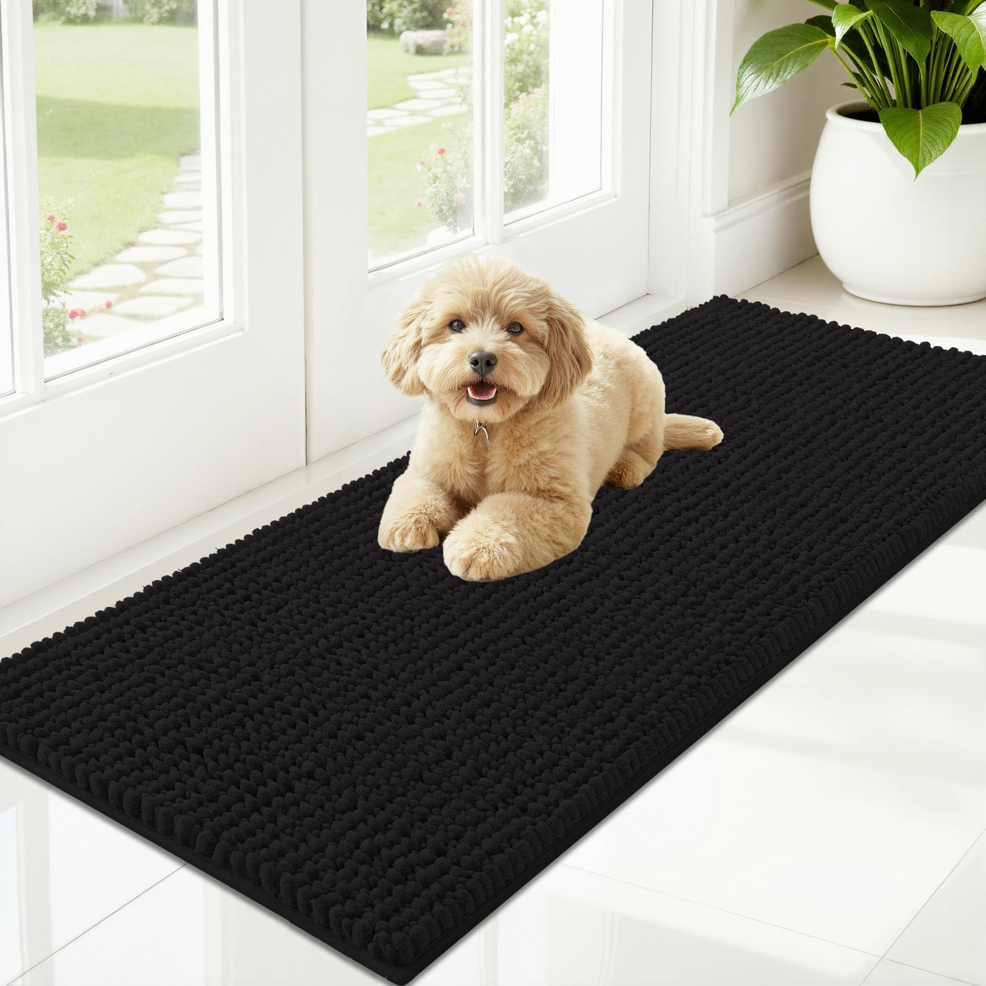 Tapis absorbant paillasson pour chien anti-saleté et lavable noir