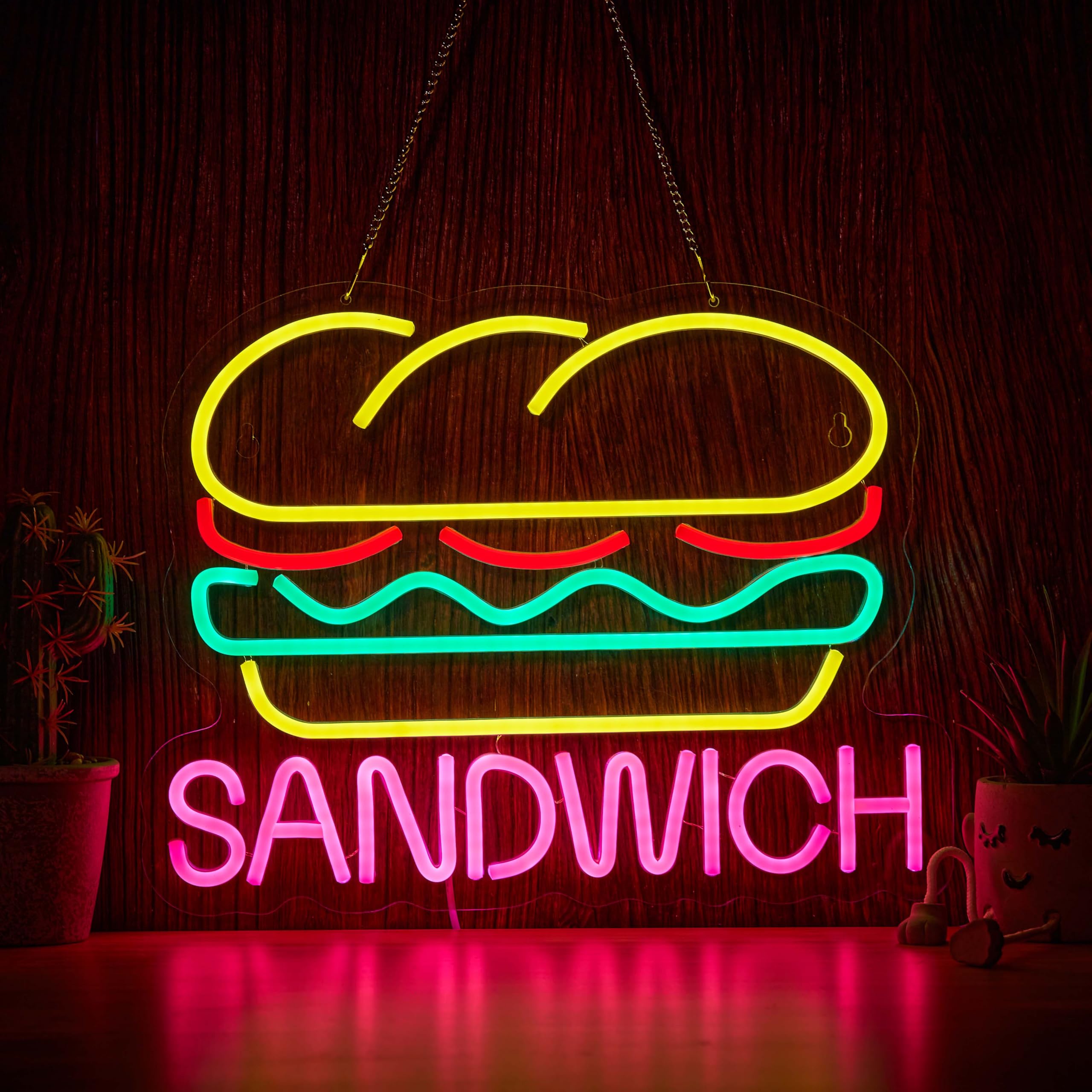 Sandwich Neon Sign for Wall Décor Dimmable LED Neon Light USB Powered Neon Art Signs Decor