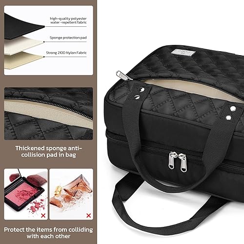 Miniatura 4 de Neceser de viaje para mujer con gancho para colgar, organizador de maquillaje de viaje extra grande con bolsa transparente desmontable, adecuado