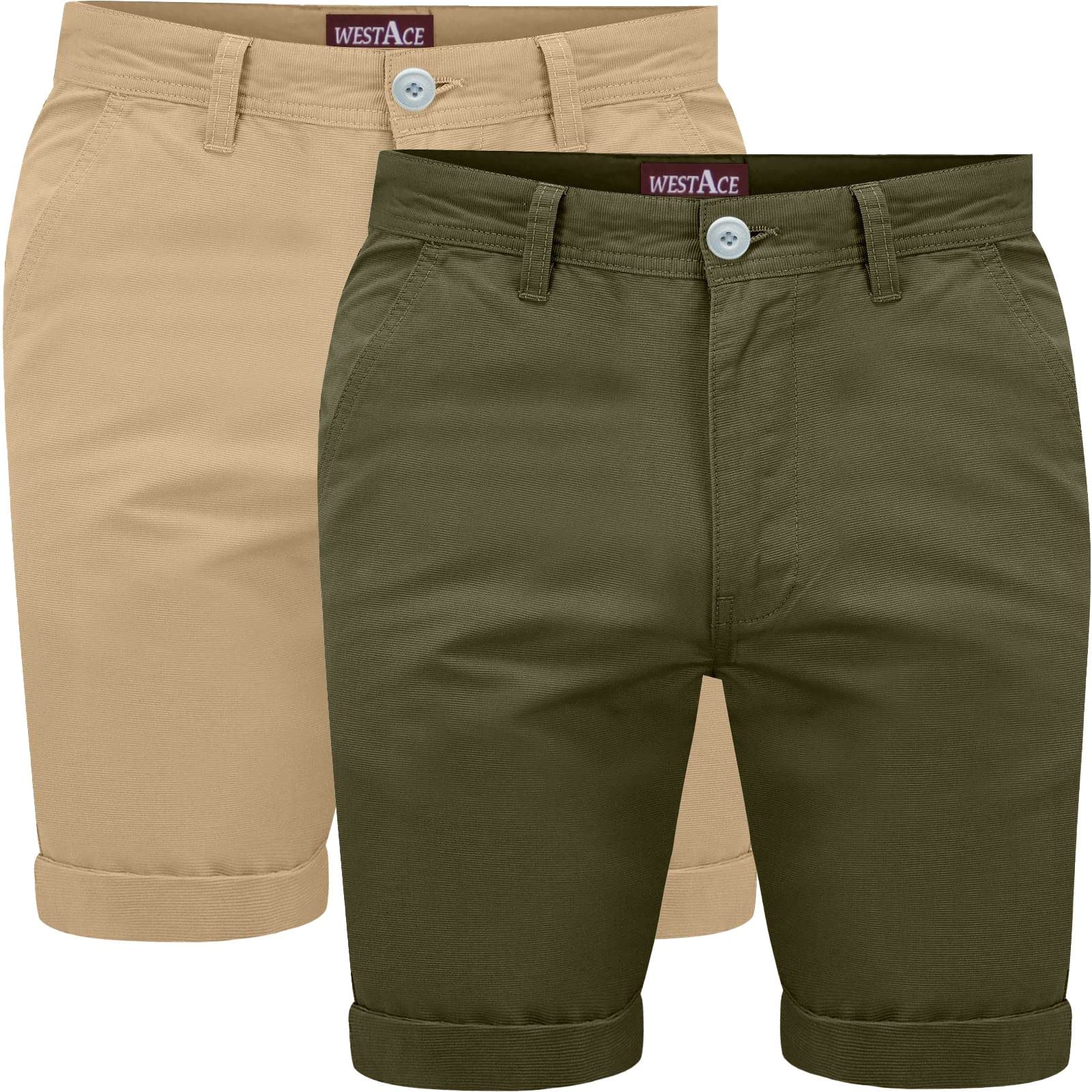 Westace Men's Beige & Khaki Pack Of 2 Chino Shorts Cotton Half Pant Casual Summer Cargo Combat Short Trousers, 36W