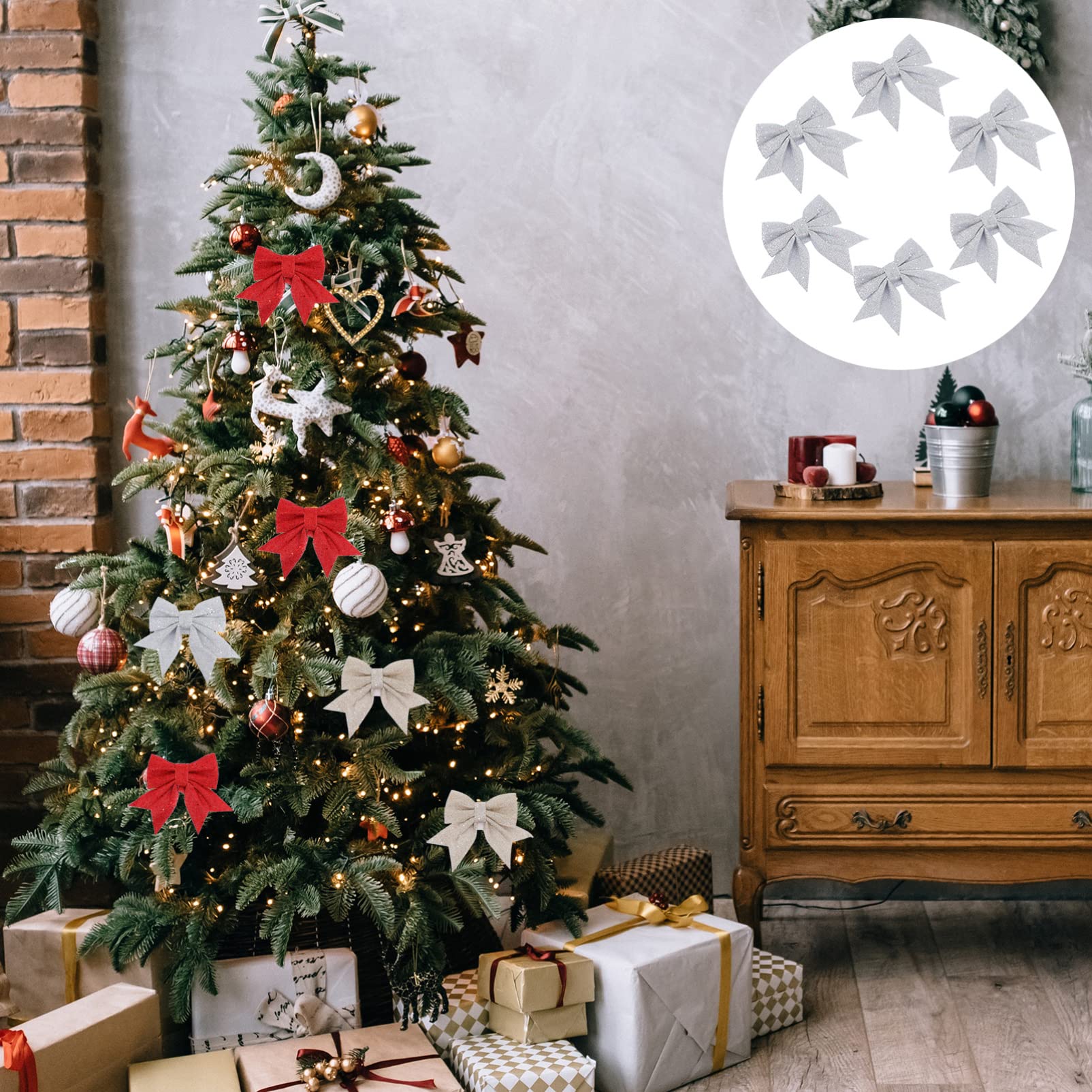 PRETYZOOM 6 Piezas Lazo De Navidad Lazo para Envolver Regalos Guirnalda De Plata Decoraciones para Árboles De Navidad Lazo Rojo Brillo Adornos De Arbol Algodón Perlado Lentejuelas Pliegue