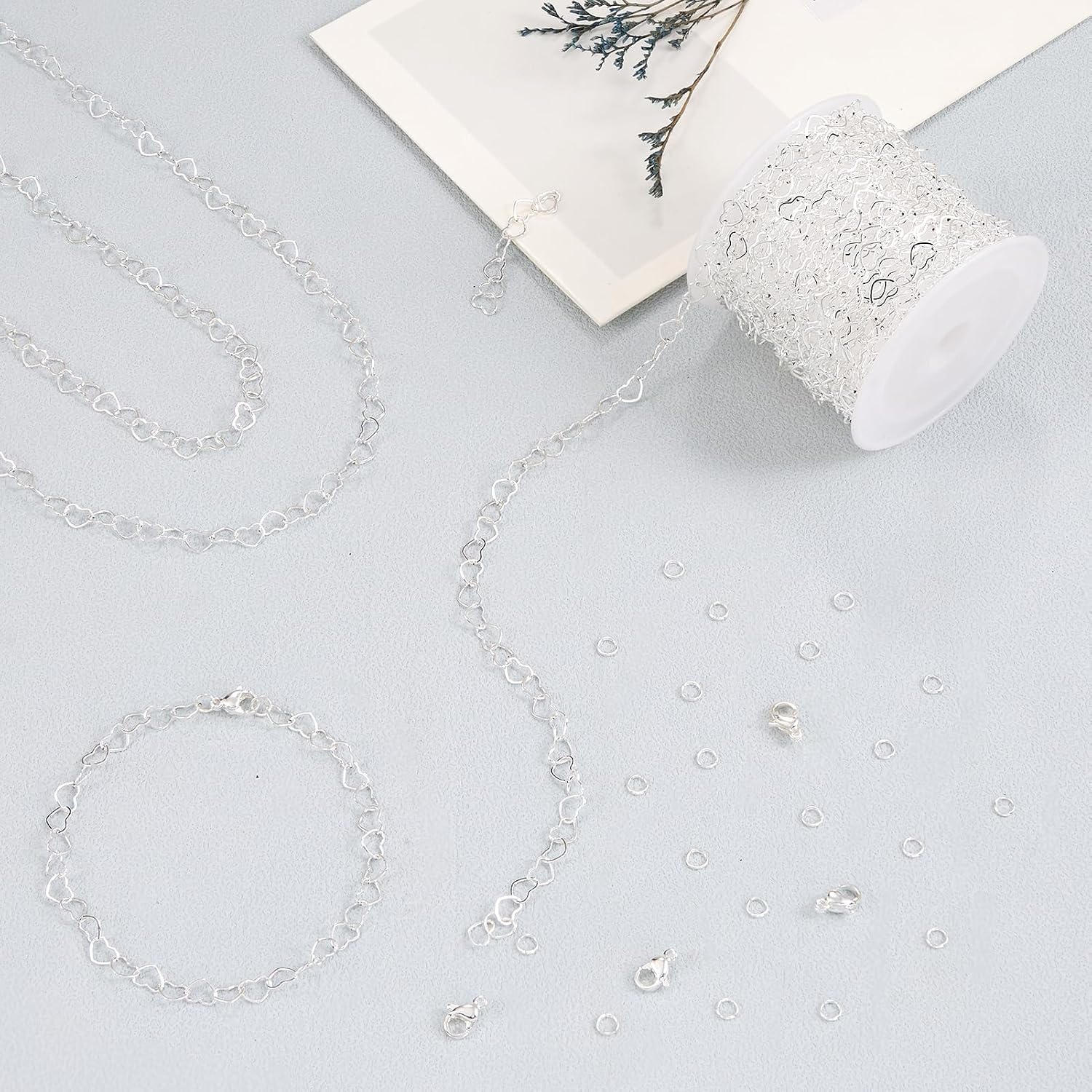 YOUBEIYEE 5 Meters Stainless Steel Silver Chains for Jewelry Making Heart Chain Bulk Decorative Craft Chain Roll