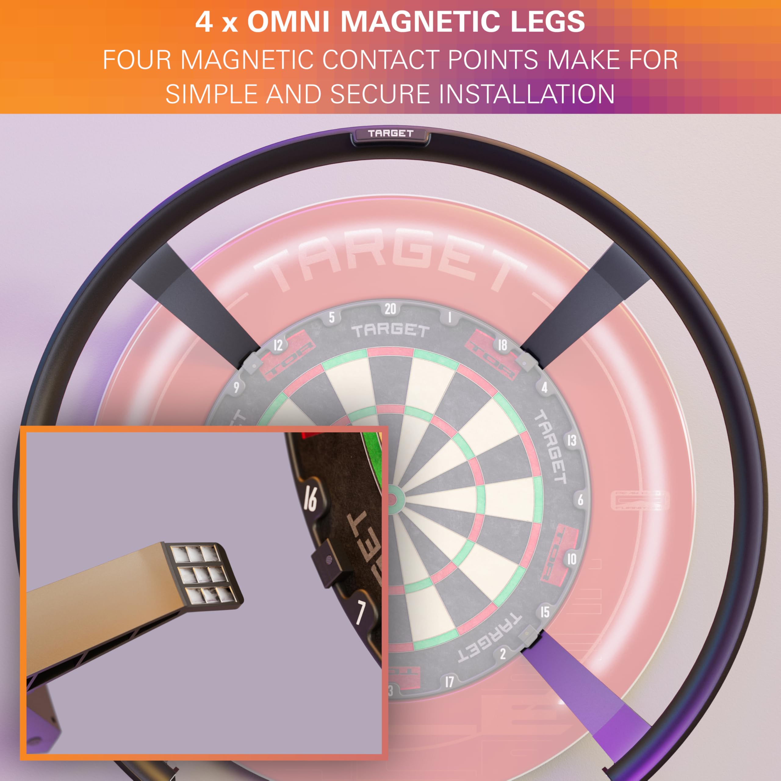 TARGET Darts Omni Dartboard Auto Scoring Ring con Luci LED | Telecamera per il Punteggio Delle Freccette, Sistema di Illuminazione per Freccette Magnetiche | Pacchetto Ultimate per La Casa