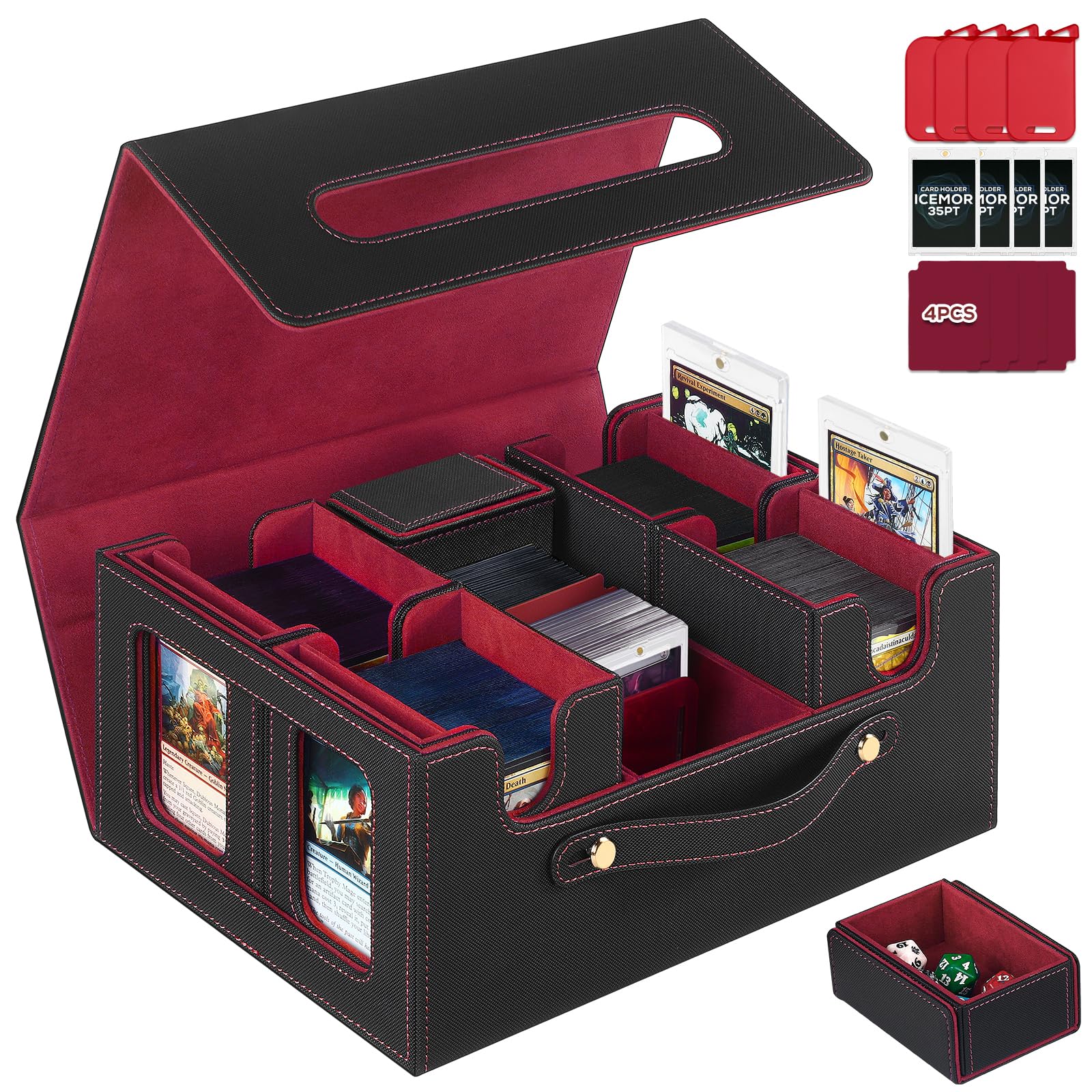 ICEMOR MTG Commander Deck Box (Black & Red, 5 in 1)