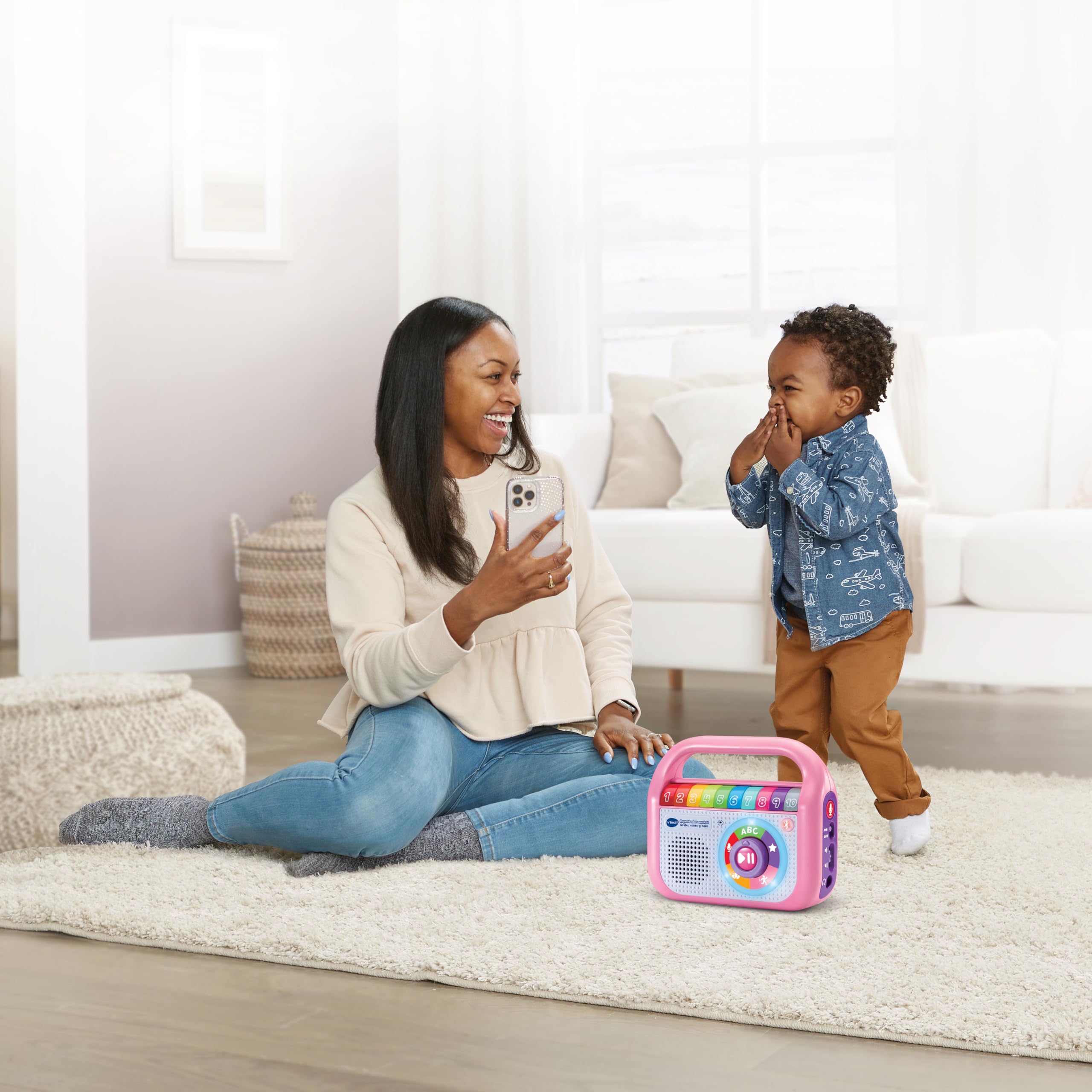 VTech - odtwarzacz muzyczny nagrywaj śpiew i taniec różowy, radio dla dzieci z Bluetooth, nagrywarka, zabawka dla dzieci +1,5 lat, wersja hiszpańska