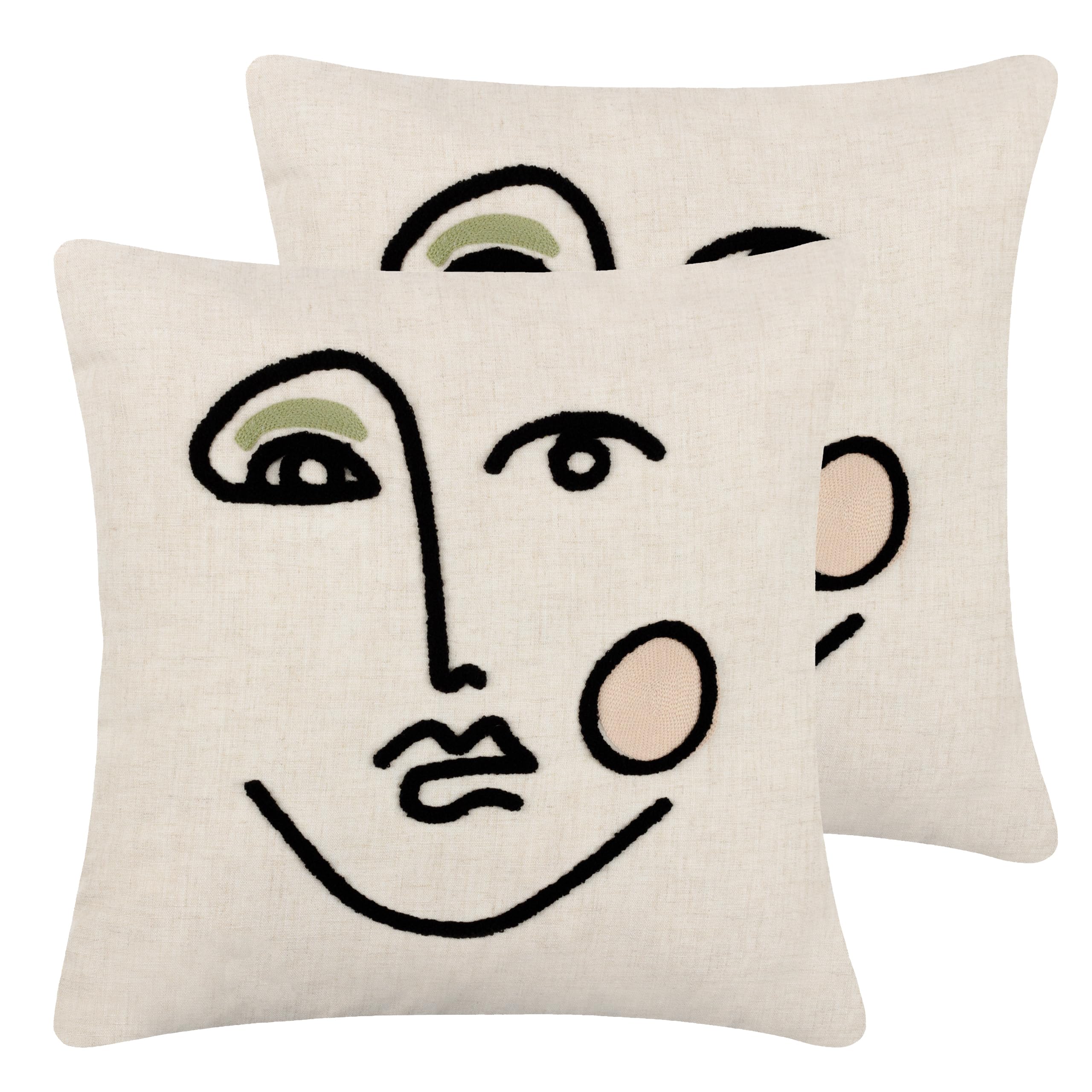 furn. Cleo Linear Woven Feather Filled Cushion - Twin Pack, Pink/Green, 45 x 45cm
