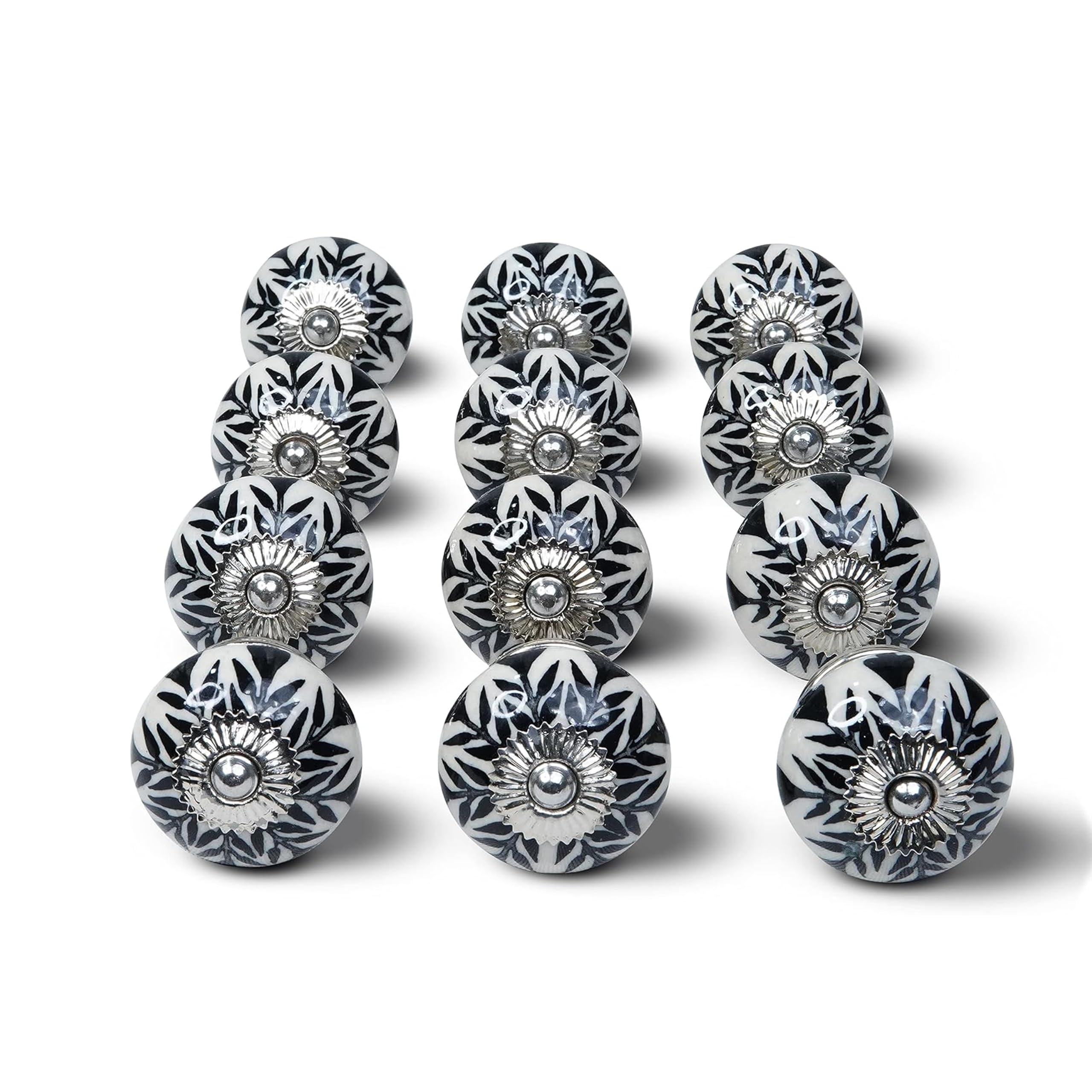Mela Artisans Keramik-Knäufe für Küchenschränke, 12 Stück, Narzissen-Optik, dekorative Ziehgriffe für Kommoden, Schubladen, wendbare Metall-Rückplatte, 4,5 cm Durchmesser