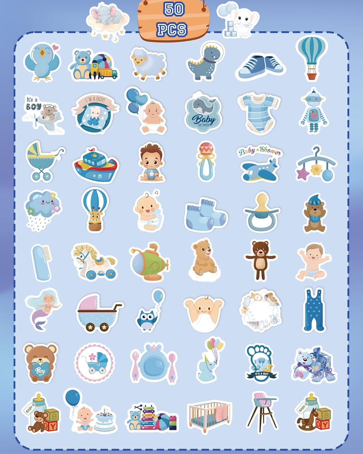 Baby Boy Shower Stickers for Scrapbooking, 50pcs Baby Scrapbook Supplies Stickers Newborn Baby Album Waterproof Vinyl Bluk Sticker for Water Bottles Laptop Decorating Planning Scrapbooking - Image 3