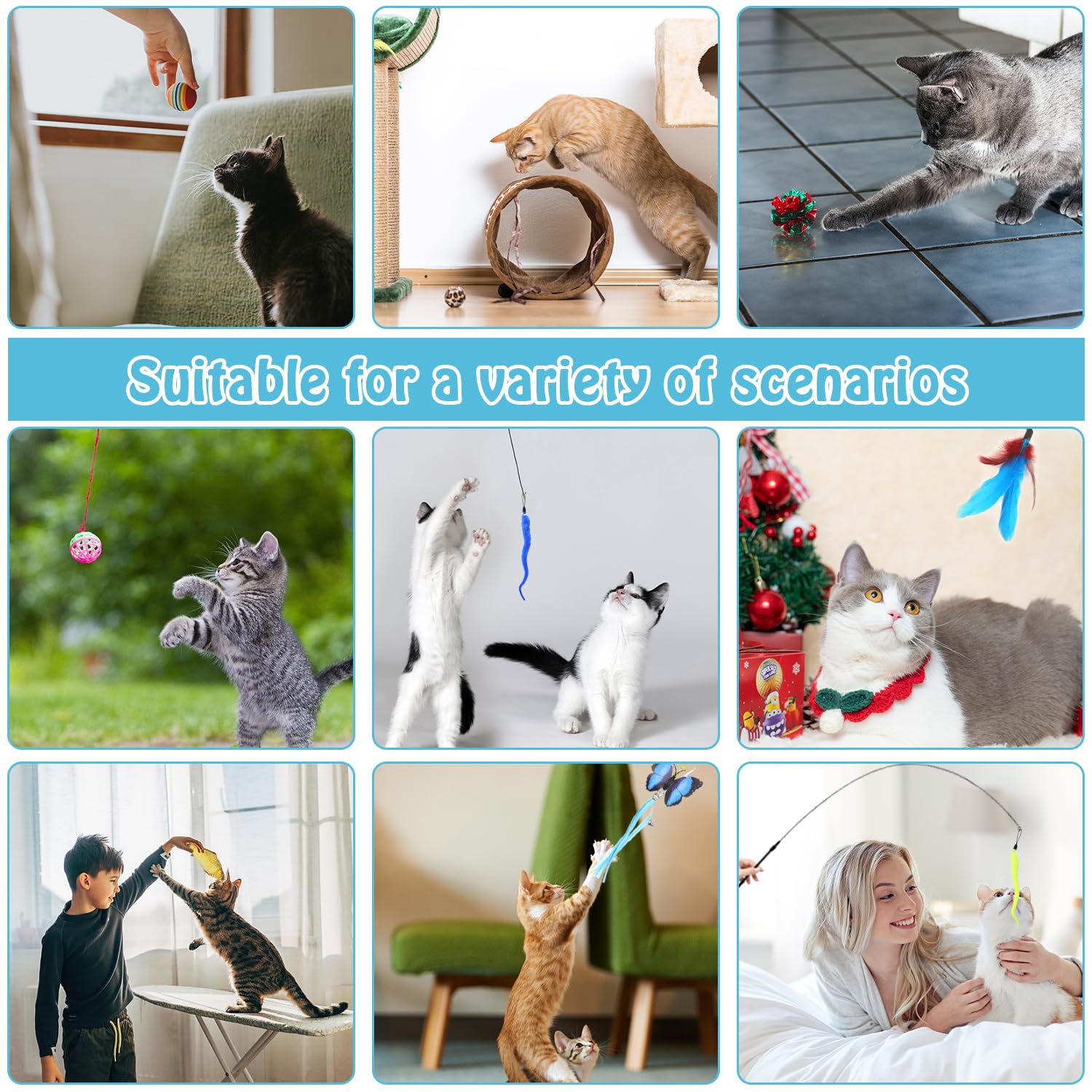 Interaktives Katzenspielzeug Set Faltbarer Katzentunnel Angel Spielzeug 3 Wege Spieltunnel für Katze Kaninchen 39 STK katzenangel Saugnapf Katzen Rund Tunnel Cat Toys Zubehör Katzenbeschäftigung