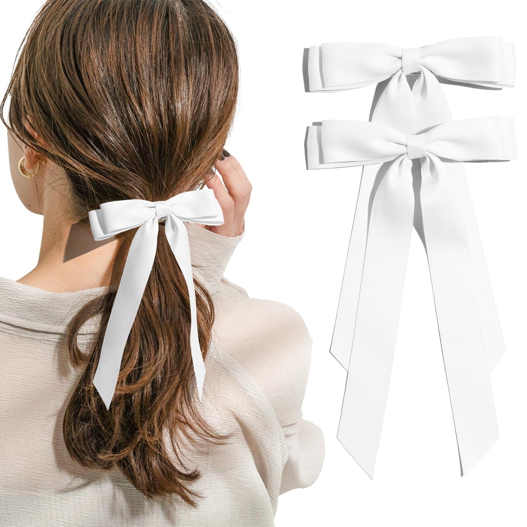 Amazon.com : 2 Pcs Satin Hair Bows for Women, Big Long Tail Bow