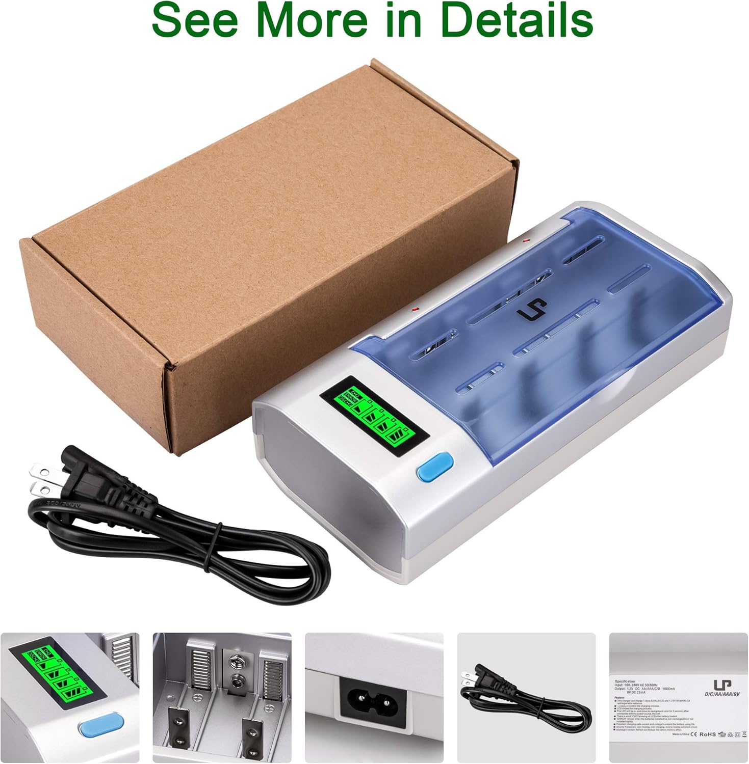 Universal Battery Charger for AA AAA C D 9V Ni-MH Ni-CD Rechargeable Batteries, LP Multi-Functional Upgraded Smart Fast LCD Display Charger with Discharge Function, AC Adapter Included : Electronics