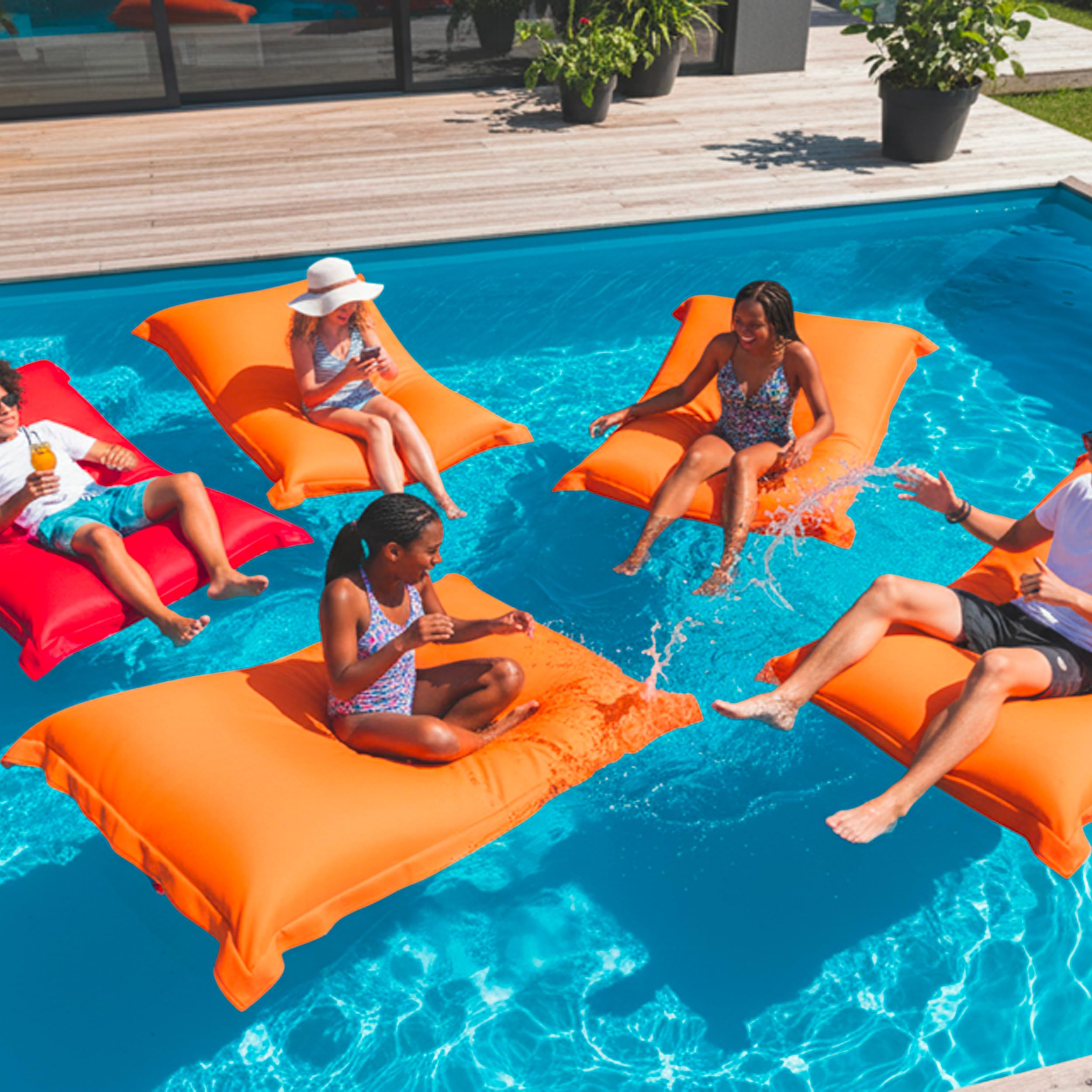 Pouf Géant XXL Déhoussable Flottant pour Piscine Orange LIVEDECO